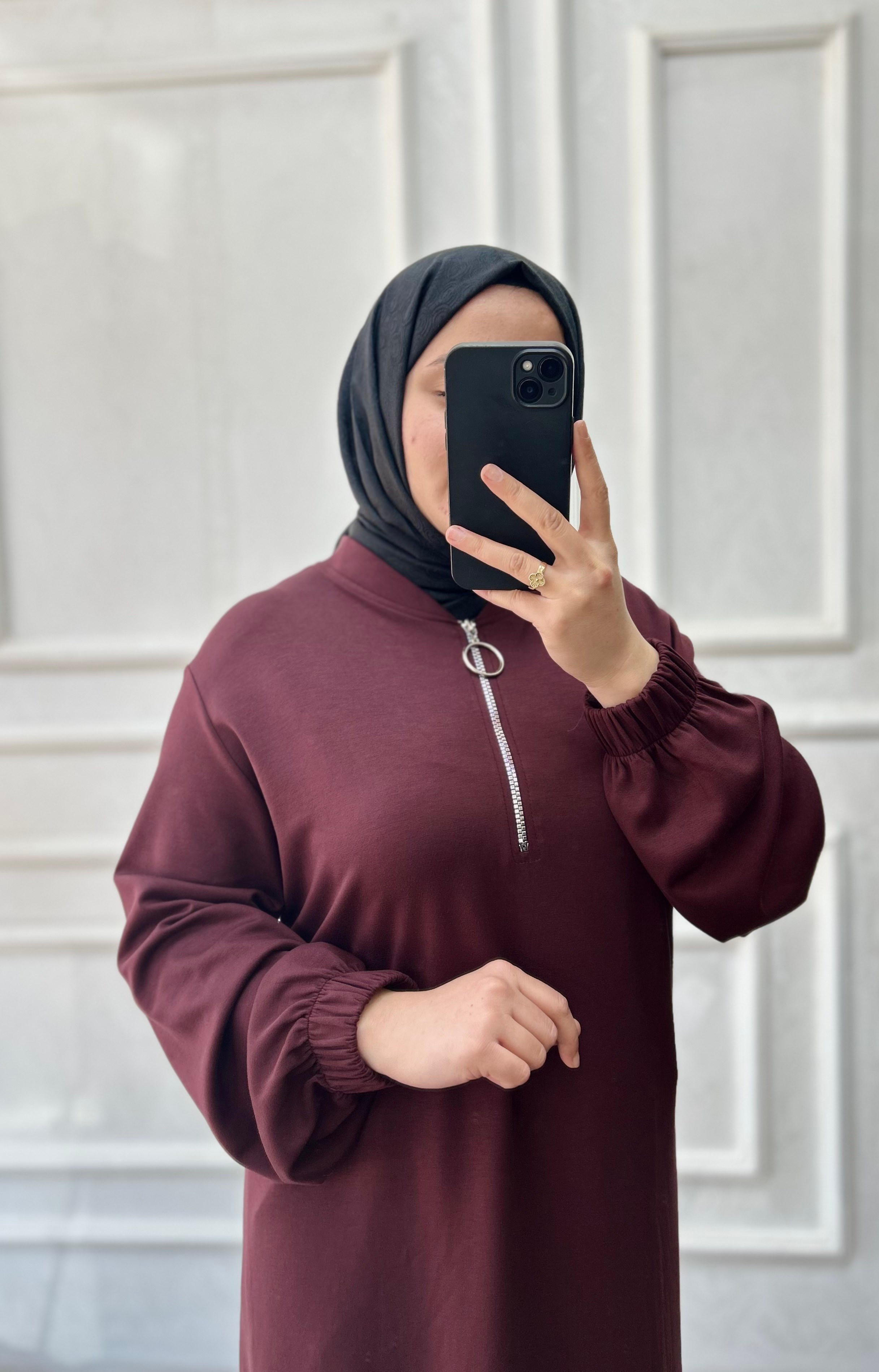 Orkide tunik fermuarlı bordo 32101 