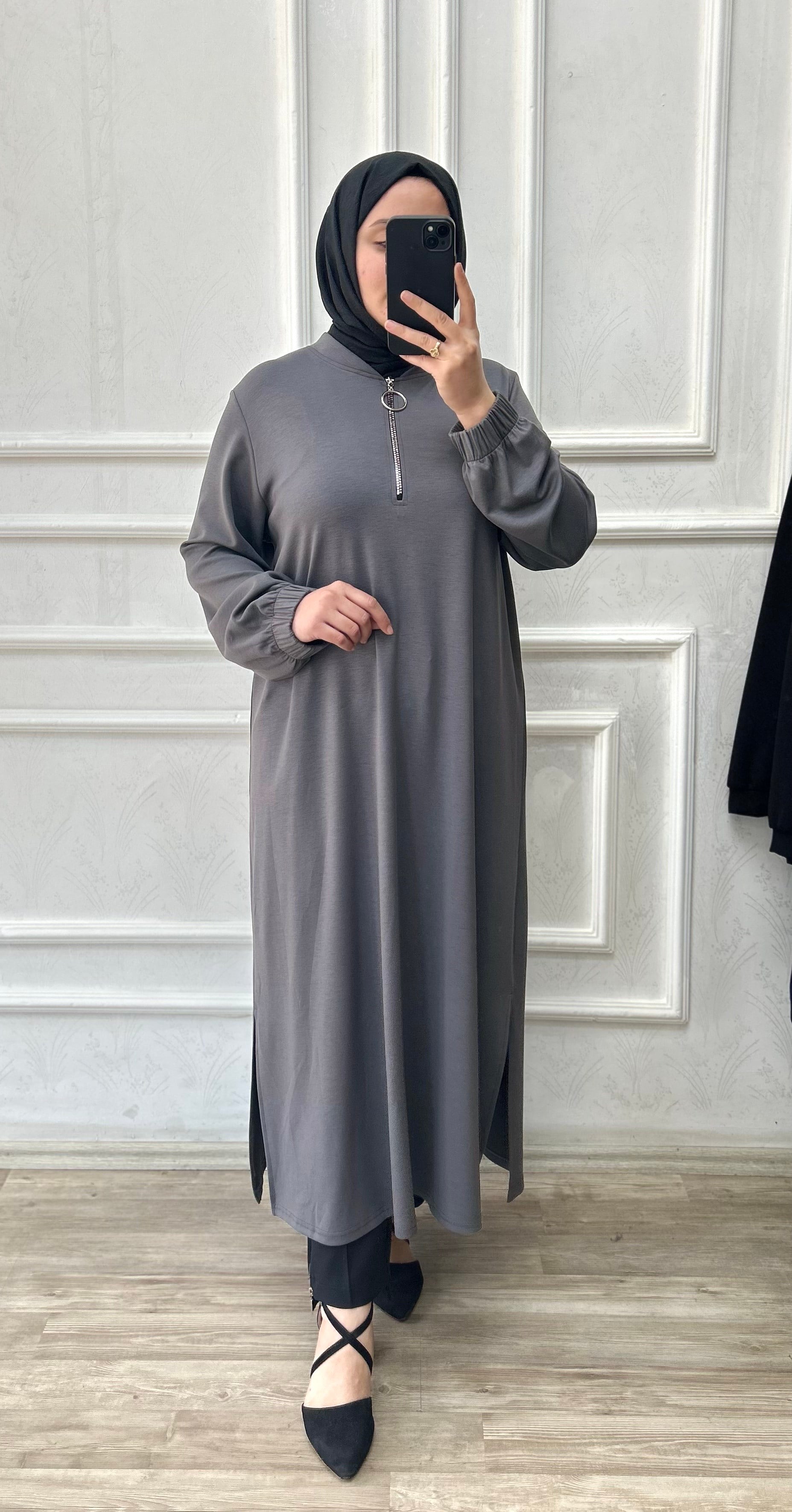 Orkide tunik fermuarlı gri32101 
