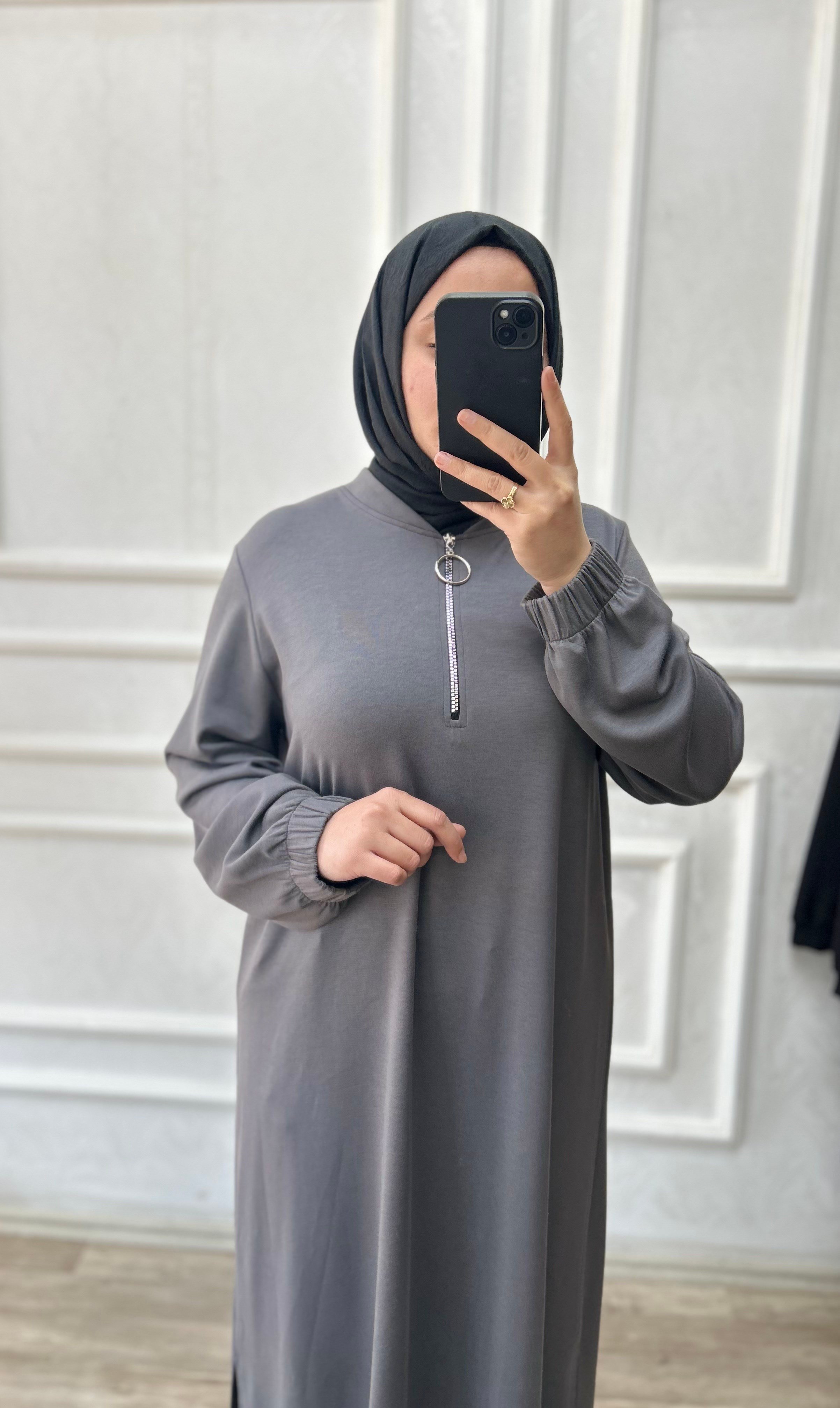 Orkide tunik fermuarlı gri32101 