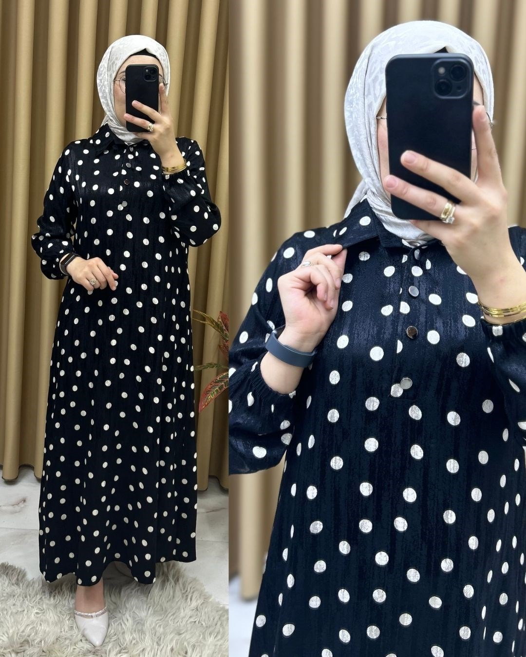 Puantiyeli İpek Kupra Elbise 26124
