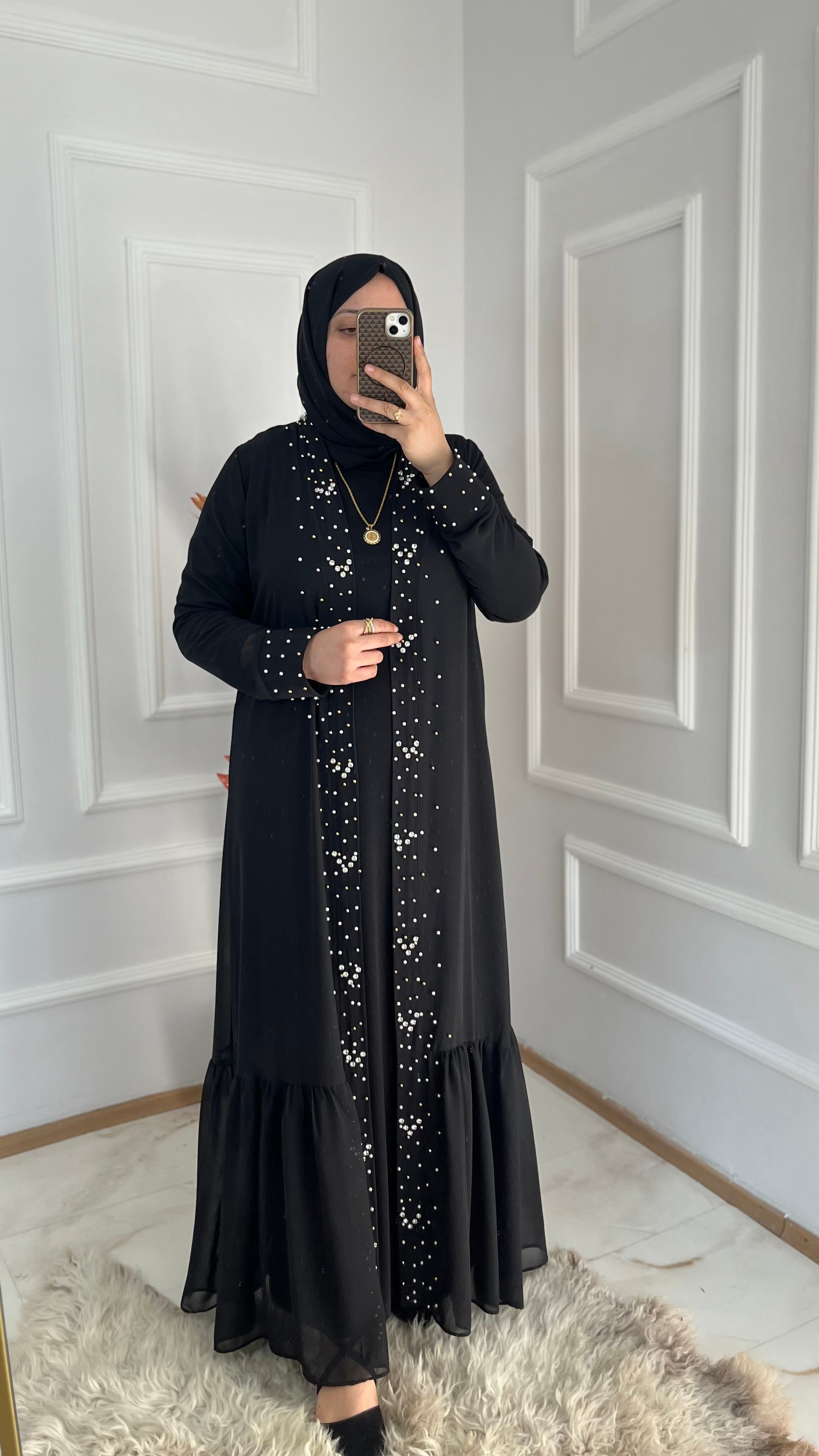 Taşlı ve İncili Abaya 36104