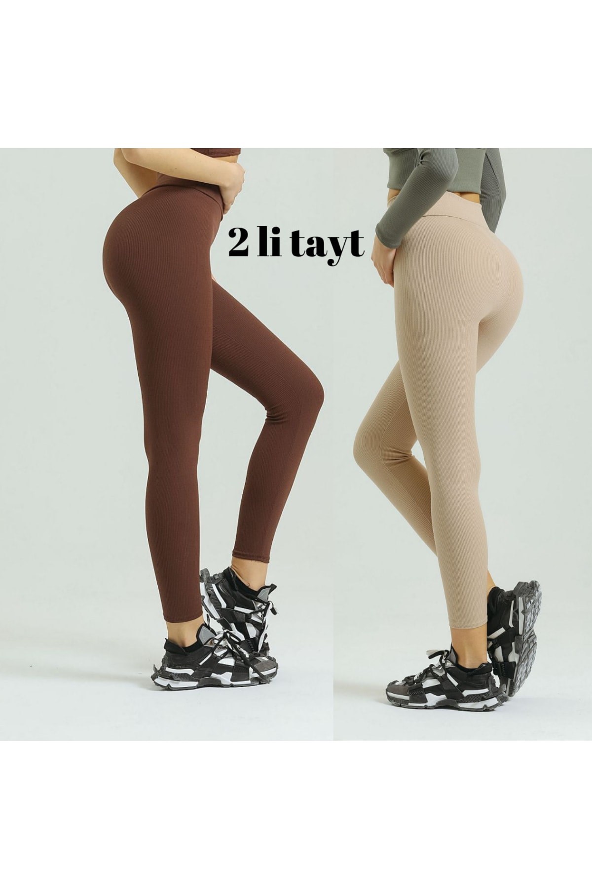 Fitilli Yüksek Bel Likralı Toparlayıcı Tayt 2li