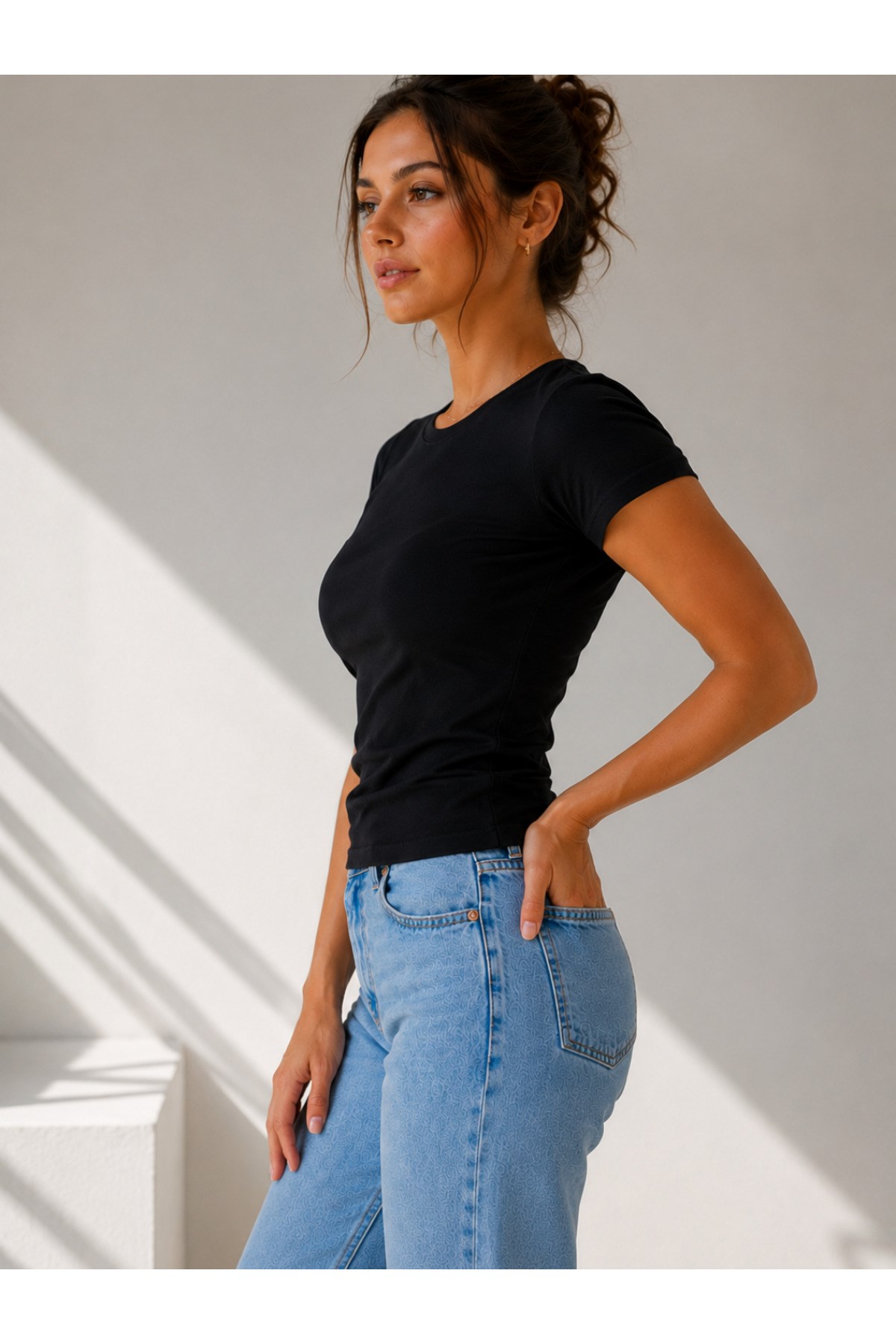 Kadın Likralı Soft Touch Tişört Slim Fit Body