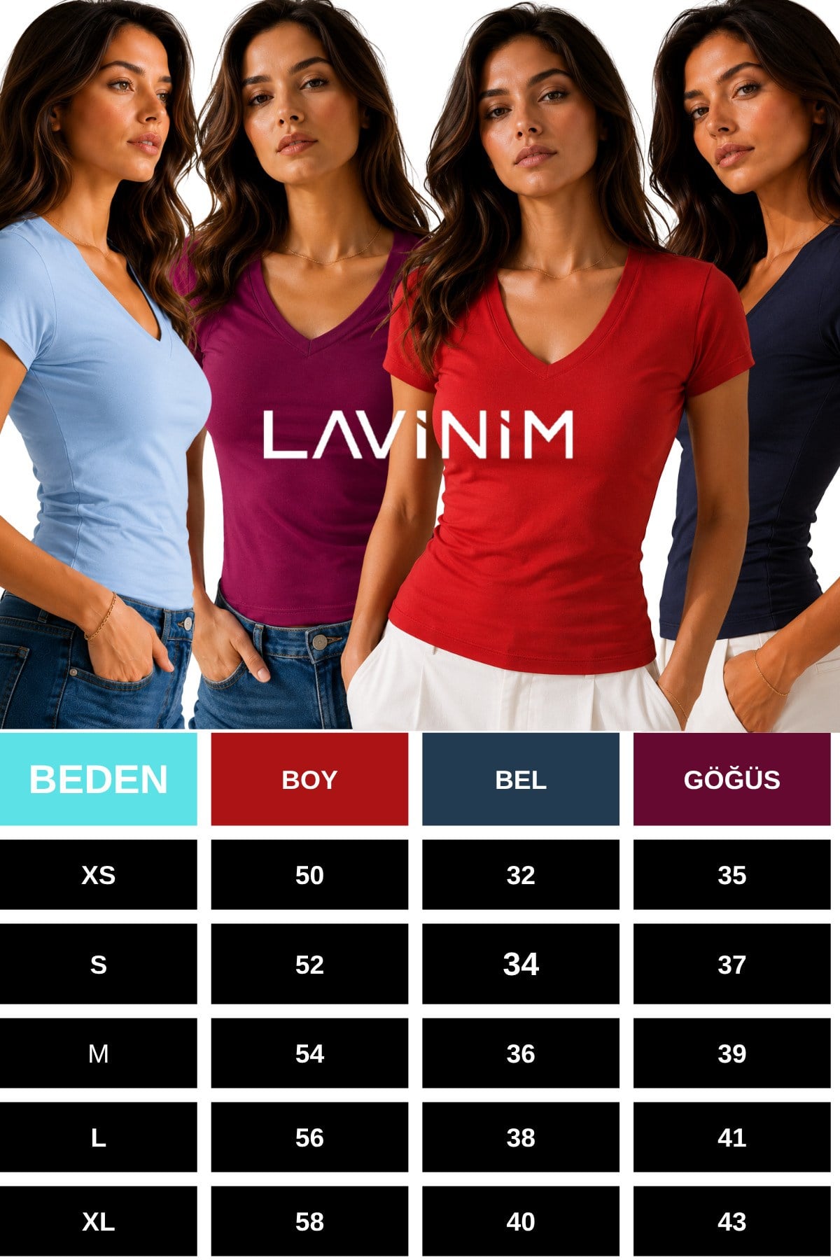 Kadın V Yaka Ultra Soft Pamuk V Body Slim Tişört