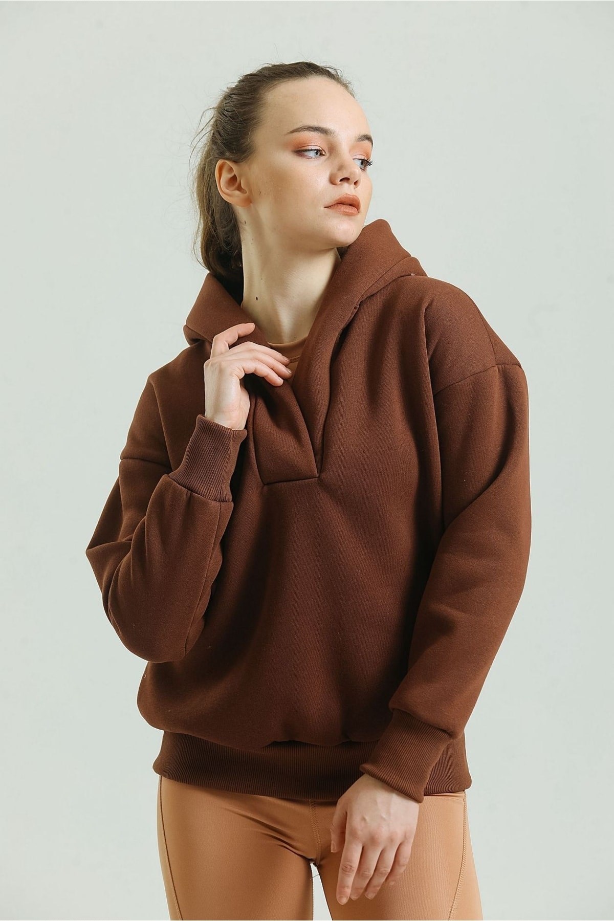 Kapüşon Detaylı 3 Iplik Şardonlu Owersize Sweatshirt