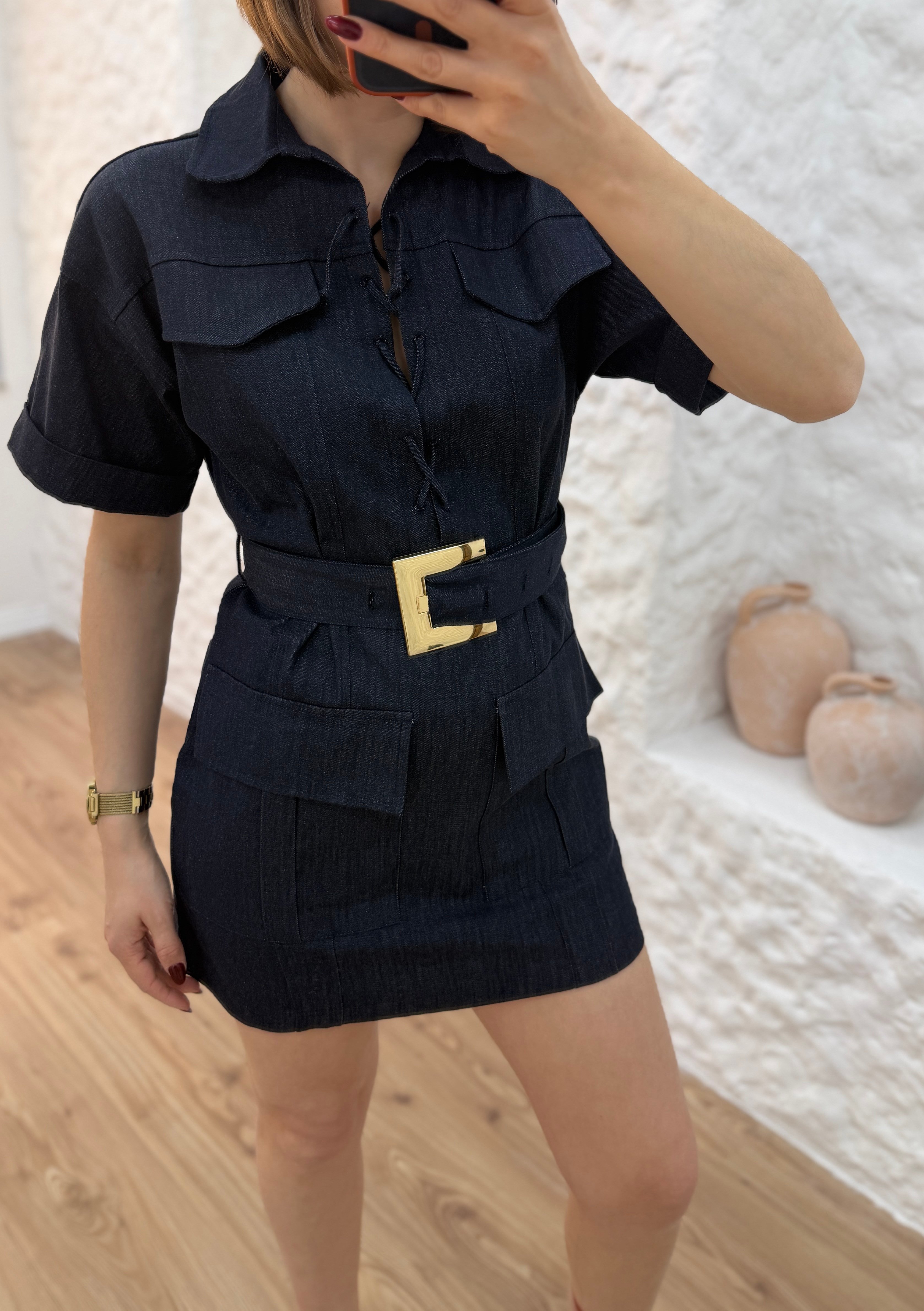 GOLD KEMERLİ SAFARİ ELBİSE