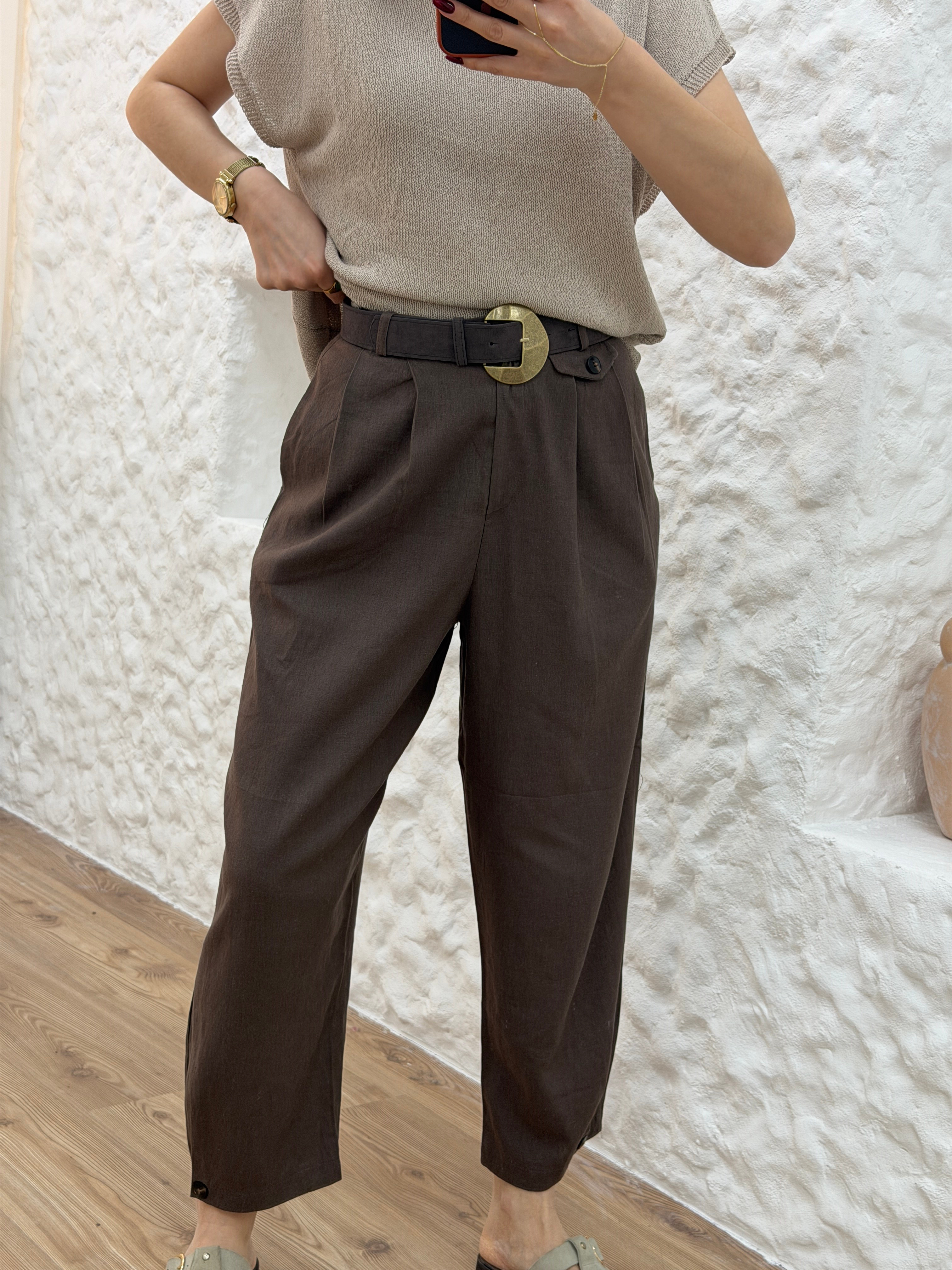 KEMERLİ KETEN PANTOLON
