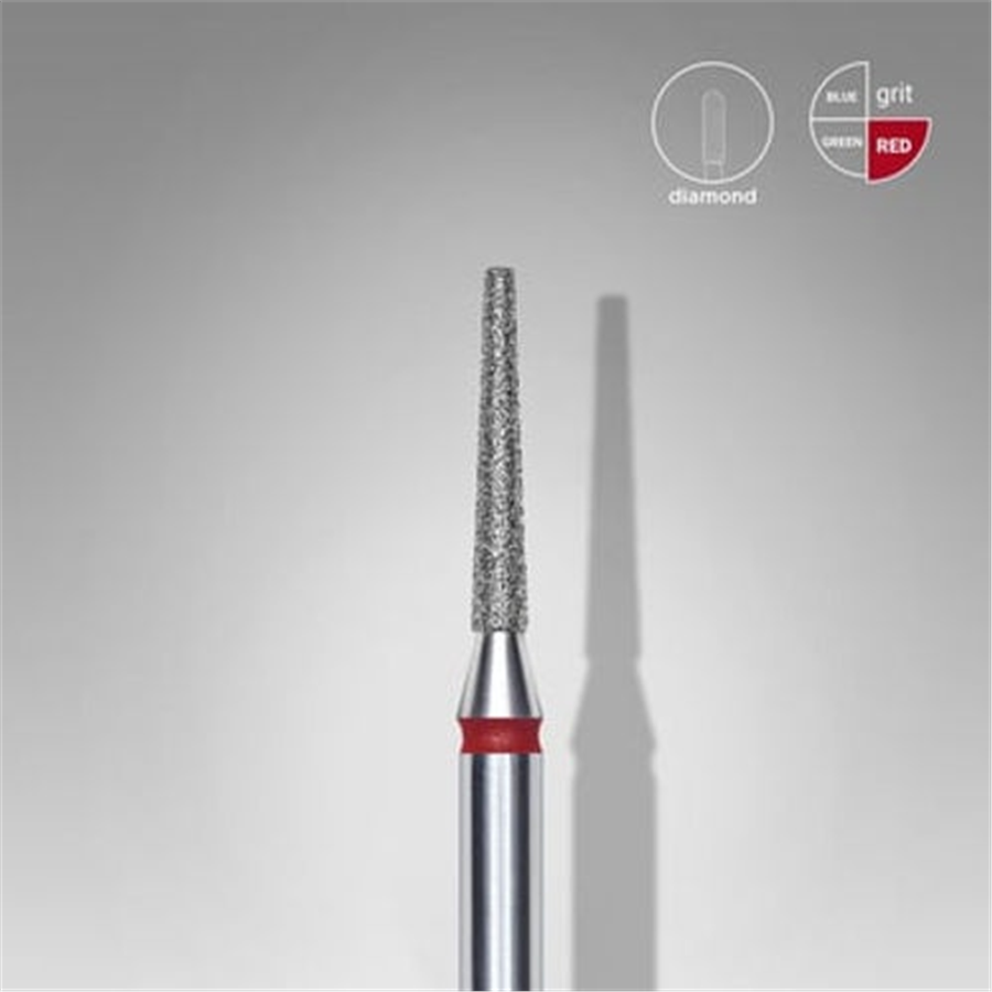 Elmas Kesik Koni Freze, Kırmızı, Çap 1,6 mm, Çalışma Kısmı 10 mm