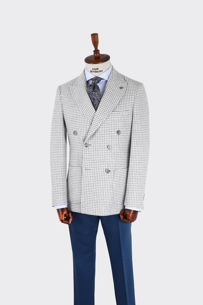 Double-Breasted Jacket Light Grey