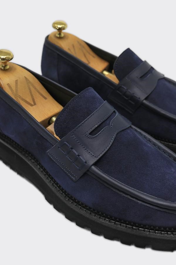 Loafer Ayakkabı Lacivert Süet Biye