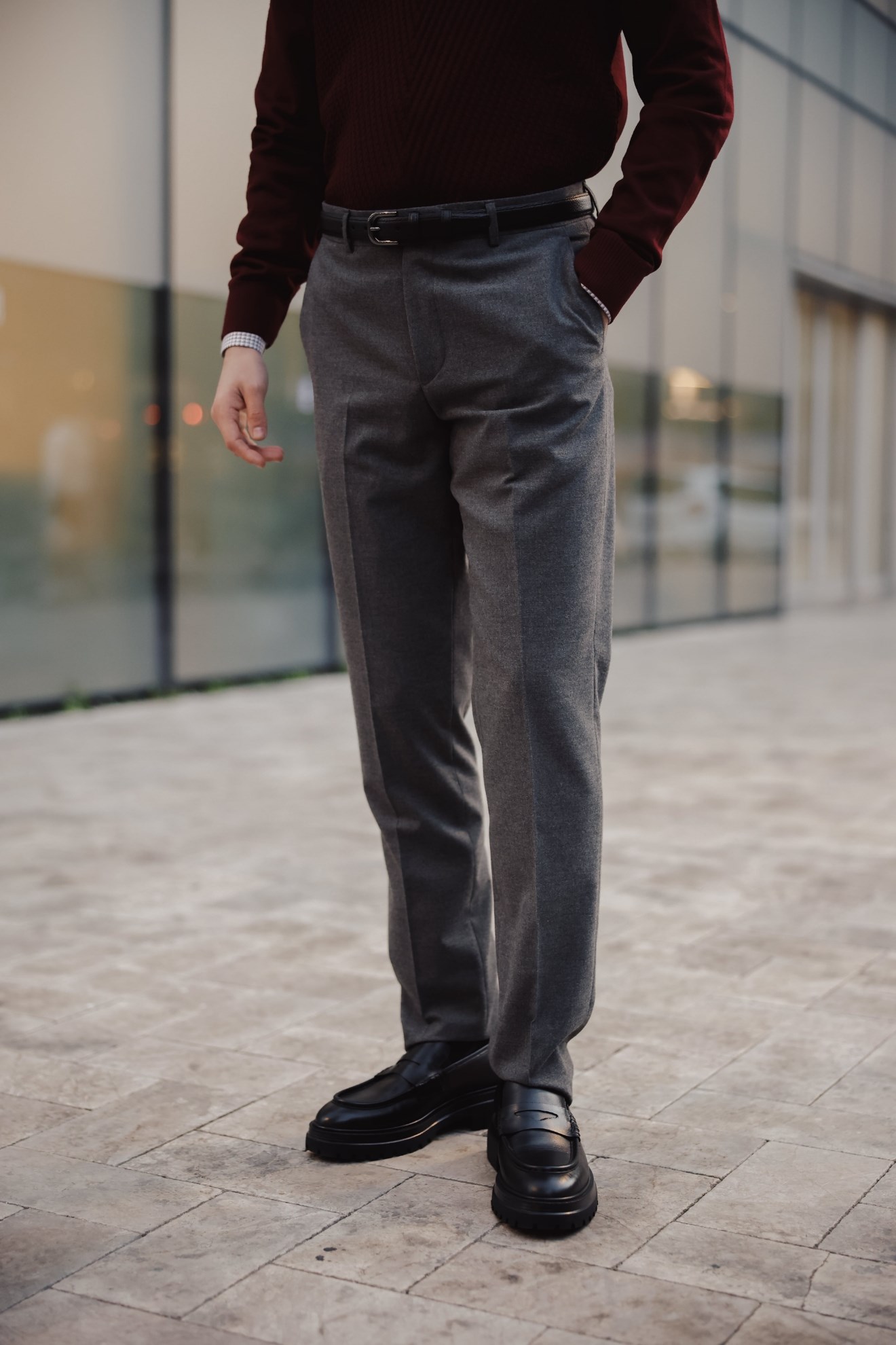 Luxe Flannel Slim-Fit Pants Smoked