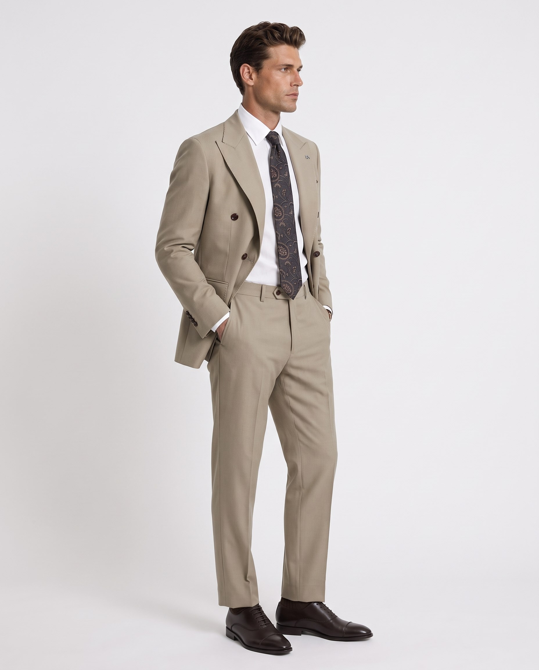 Orleans Double-Breasted Suit Milky Brown