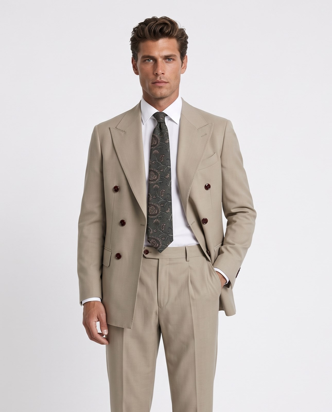 Orleans Double-Breasted Suit Milky Brown
