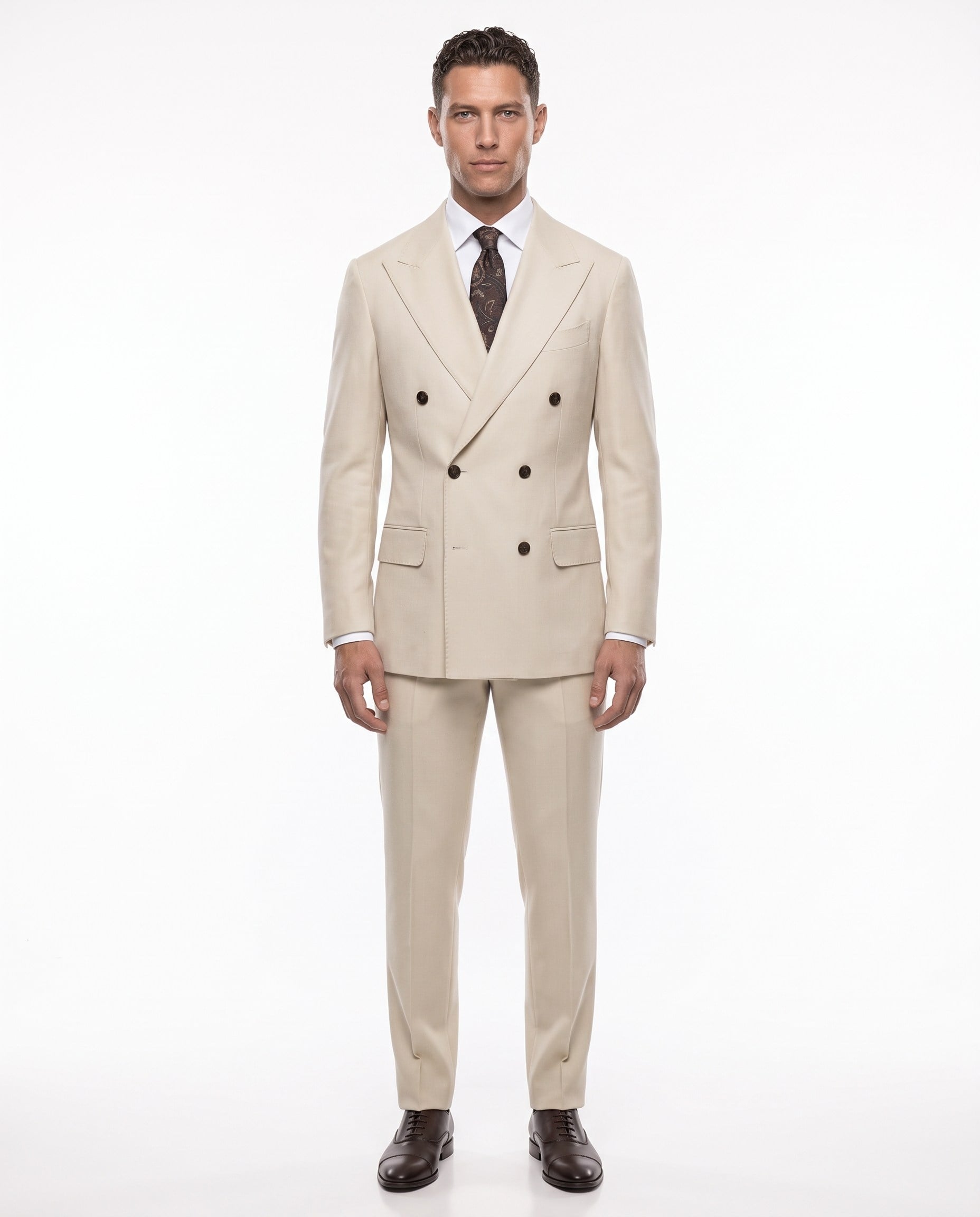 Rhoda Double-Breasted Suit Cream