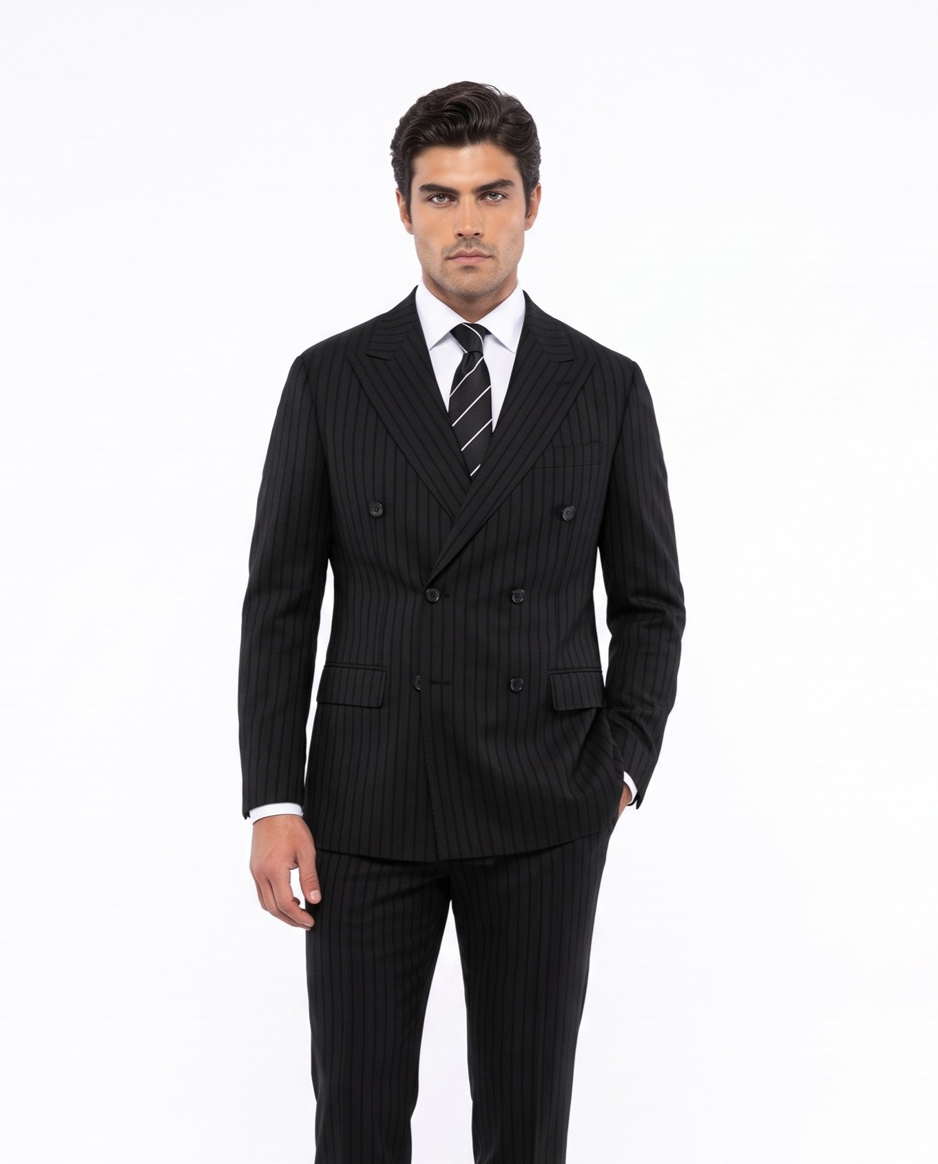 Varollo Double-Breasted Suit Black