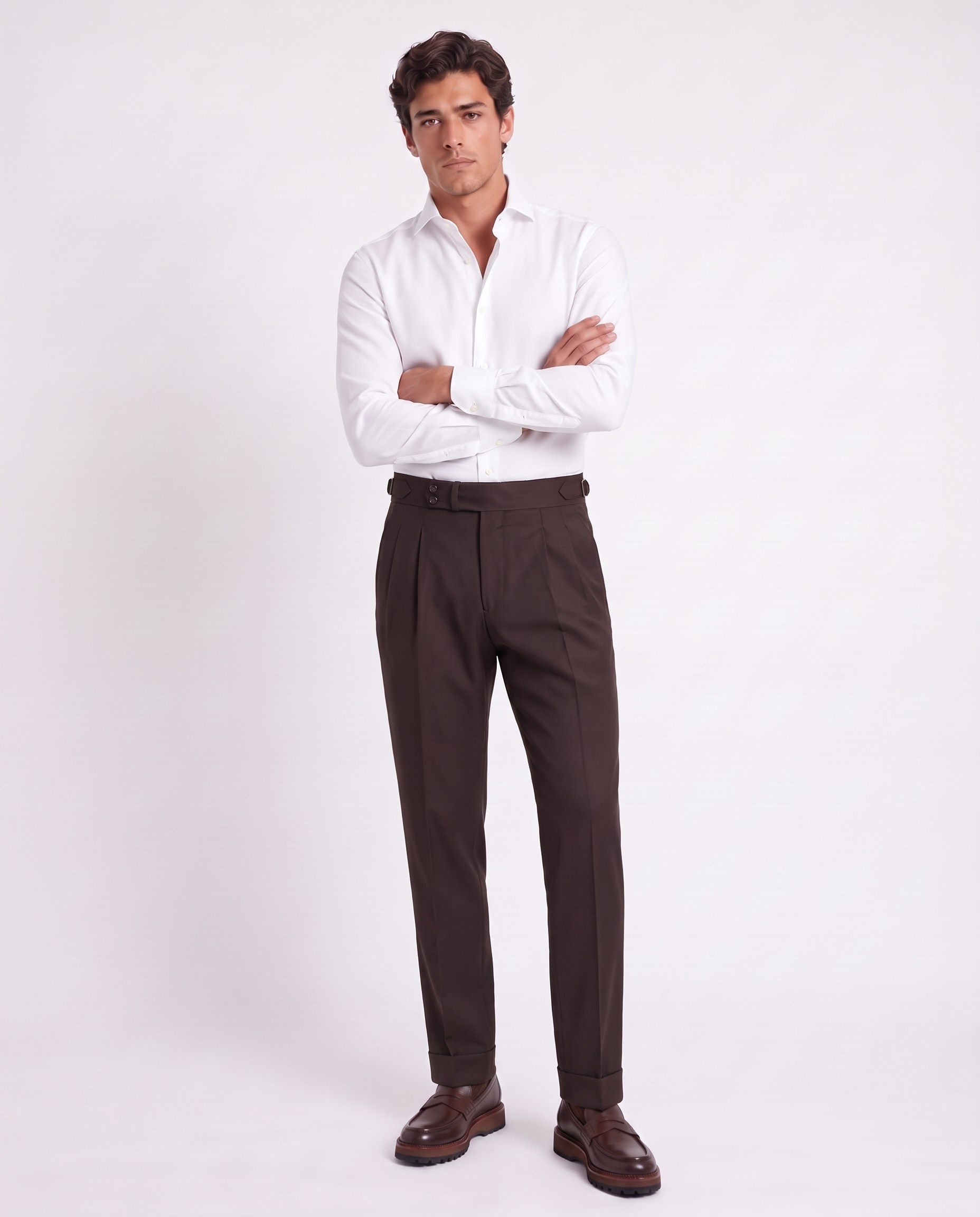 Zayn Double-Pleated Pants Brown
