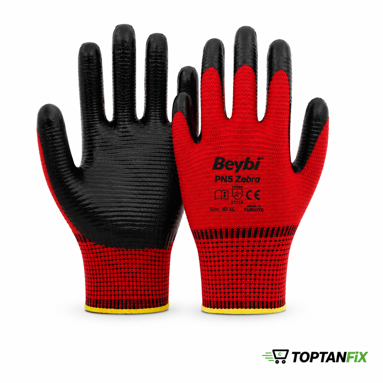 Beybi PN5 Zebra Polyester Örme Nitril 10 Numara İş Eldiveni