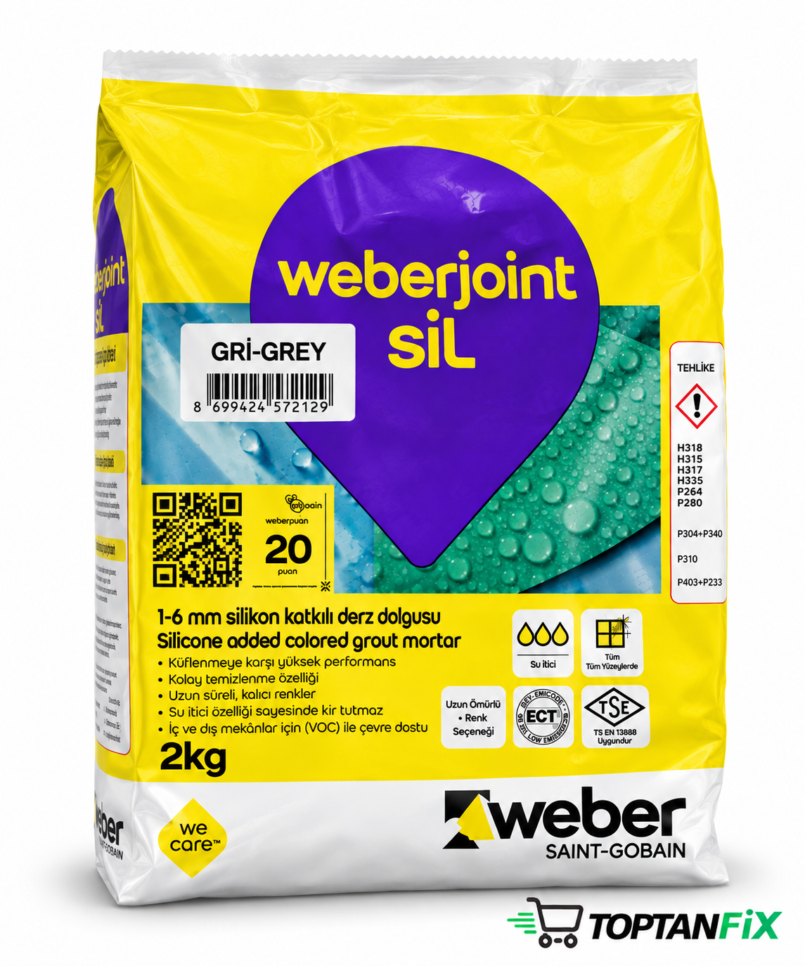 Weber Joint Gri Silikonlu 2 kg Derz Dolgu