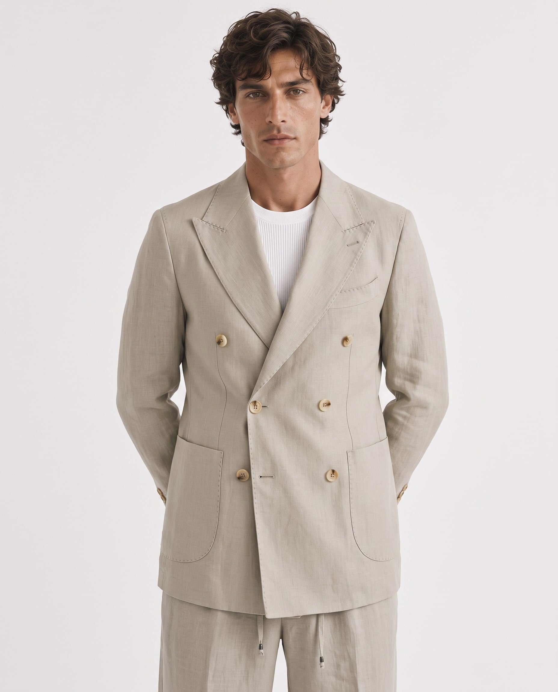 Soft Prive  Double-Breasted Jacket Bej
