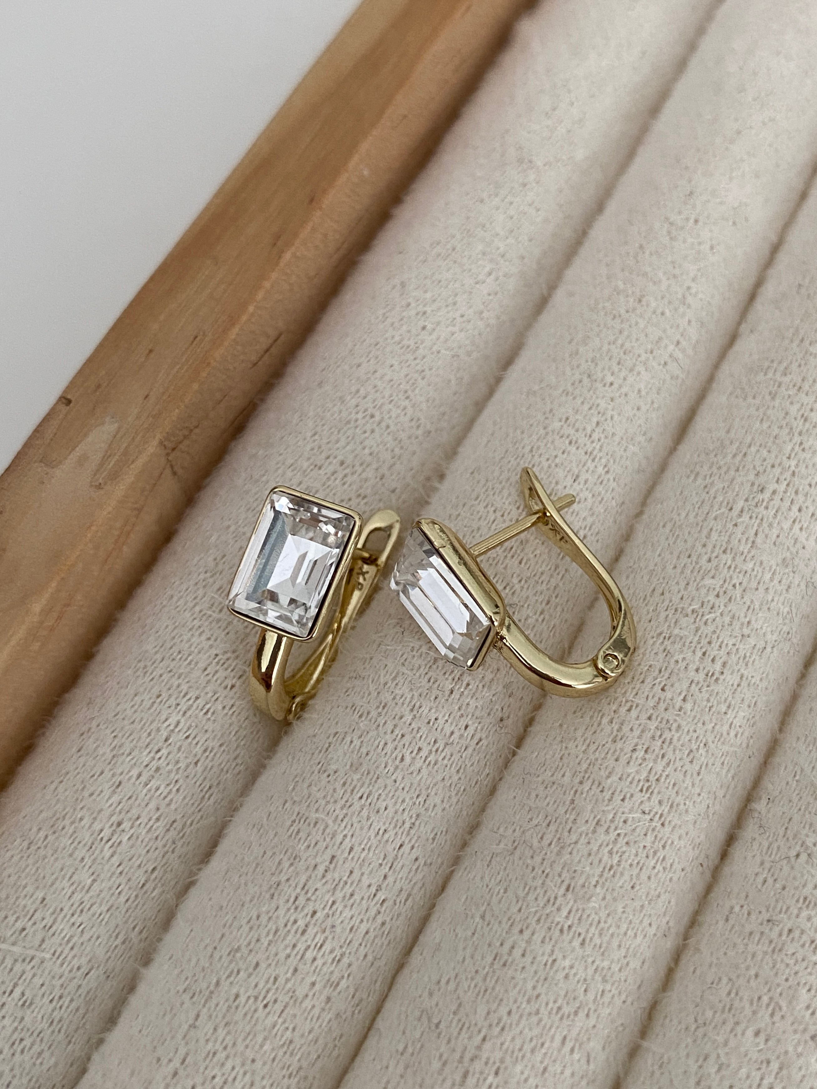 Özel Seri Klasik Swarovski Sikdörtgen Taşlı Halka Küpe