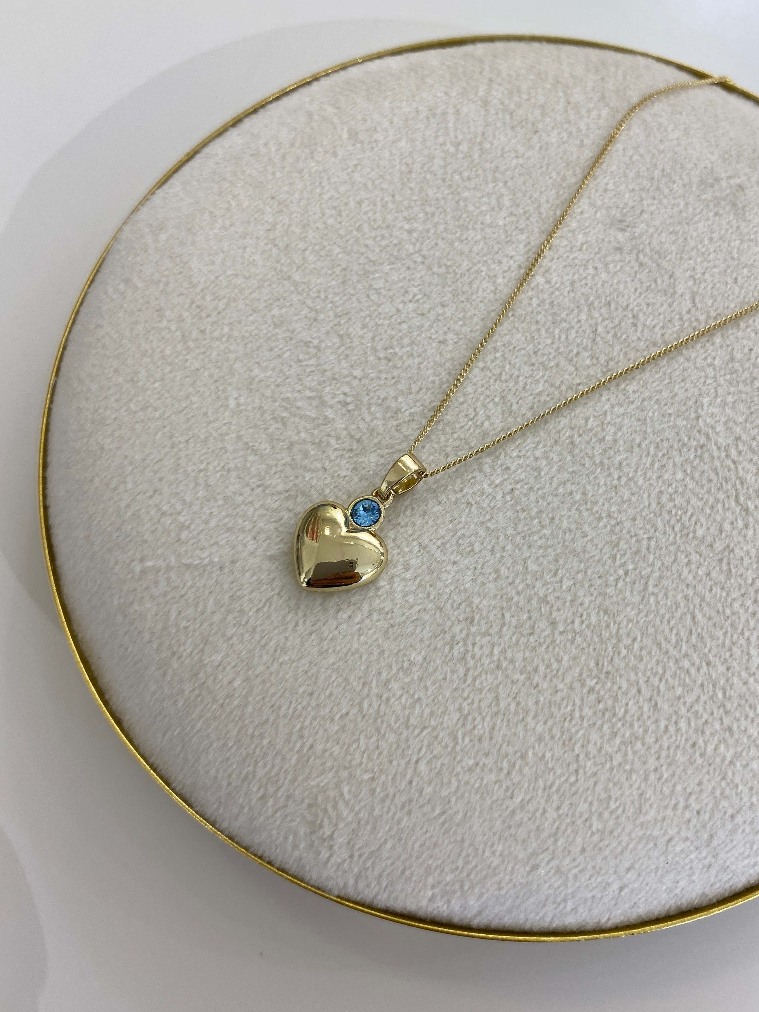 Özel Seri Minimal Swarovski Mavi Taşlı Kalp Kolye