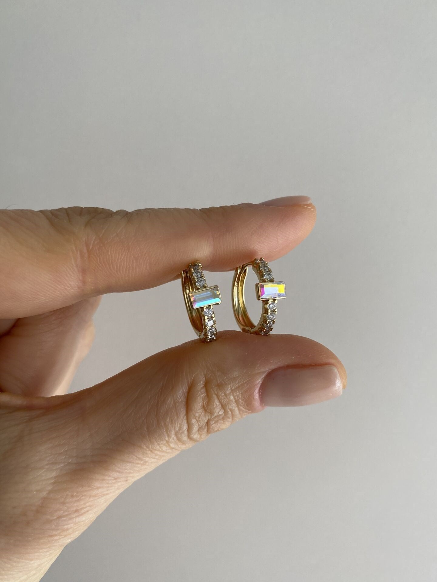Özel Seri Swarovski Dikdörtgen Taşlı Halka Küpe