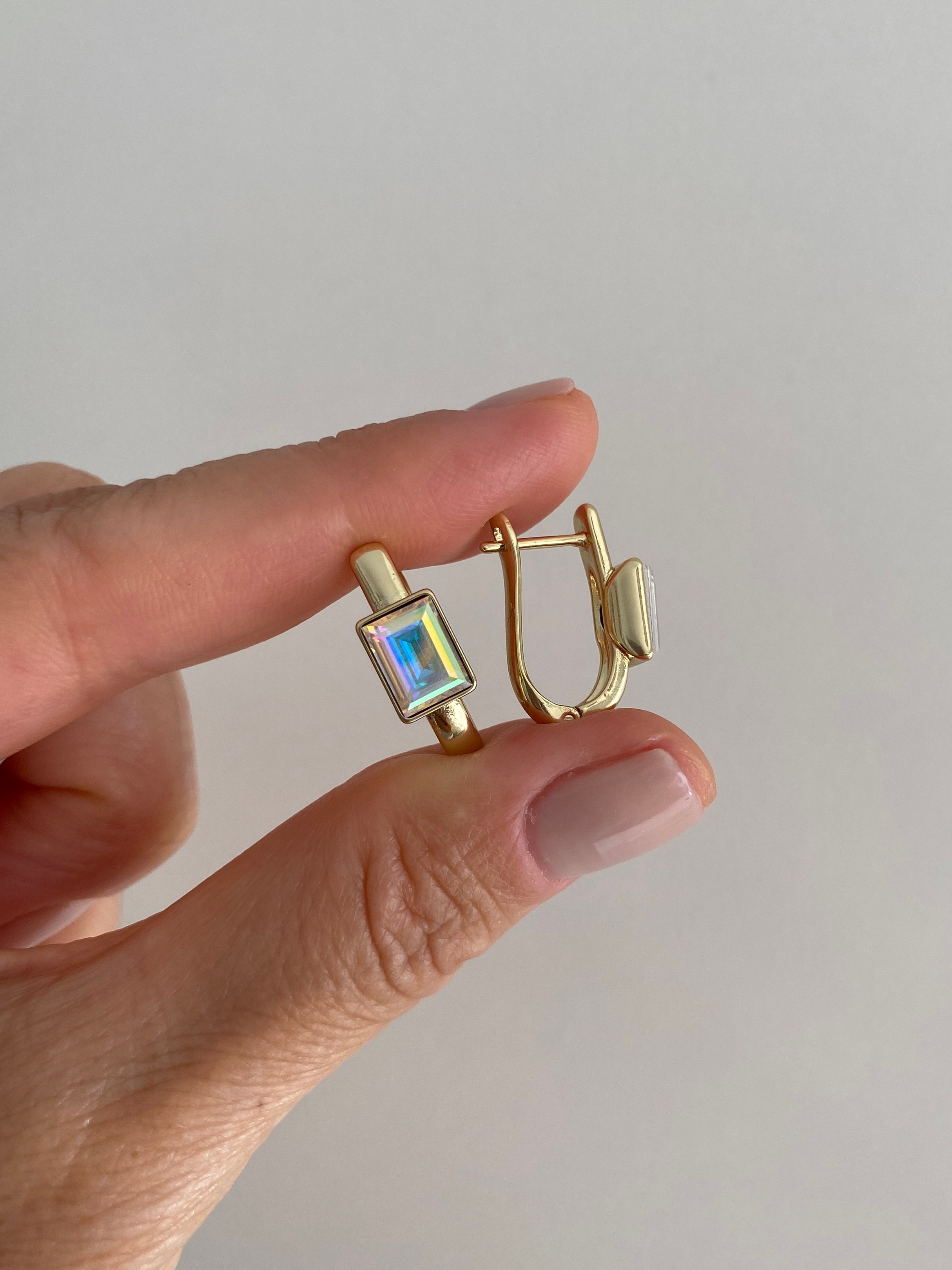 Özel Seri Swarovski Dikdörtgen Taşlı Küpe