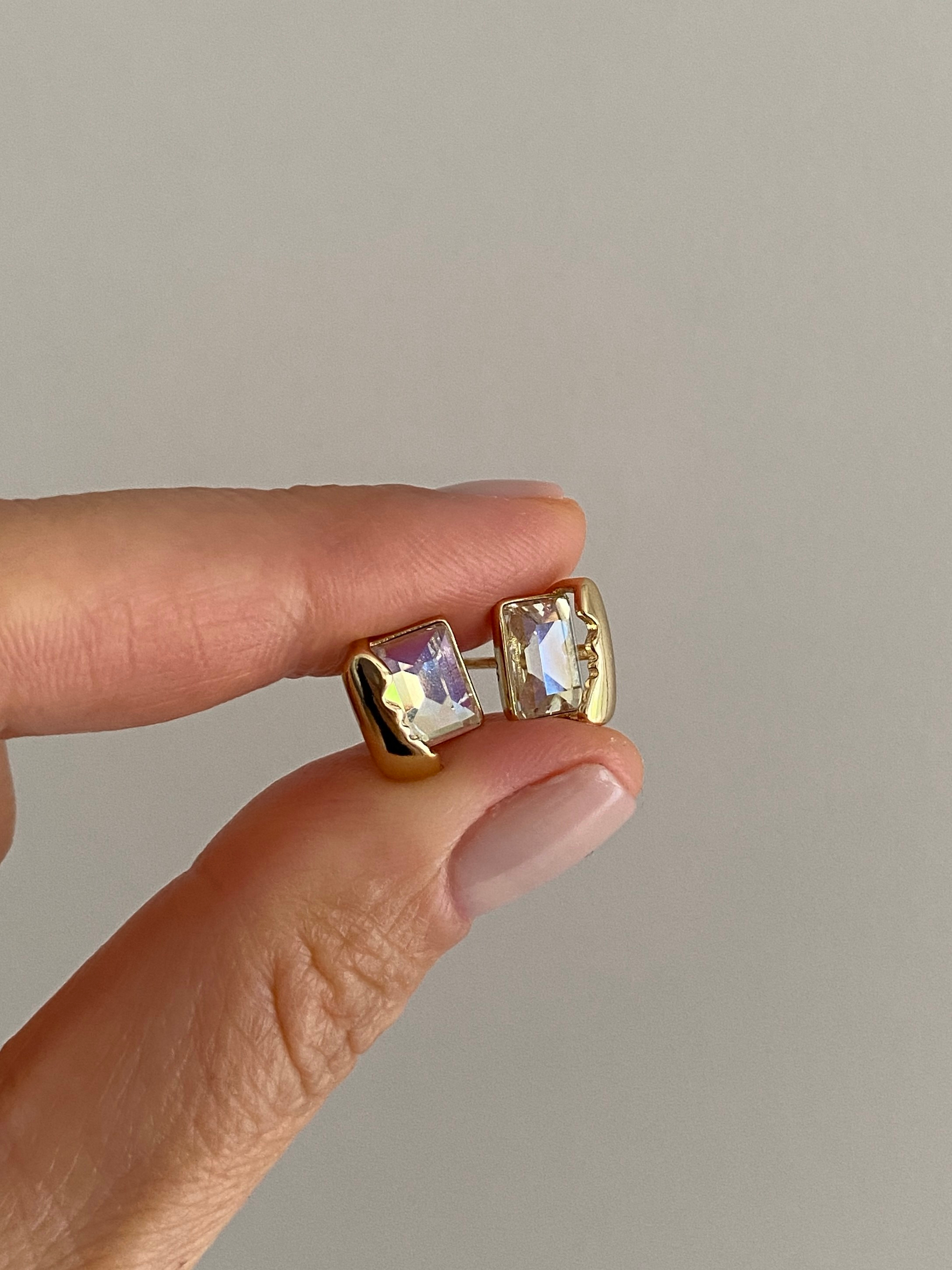 Özel Seri Swarovski Taşlı Dikdörtgen Minimal Küpe