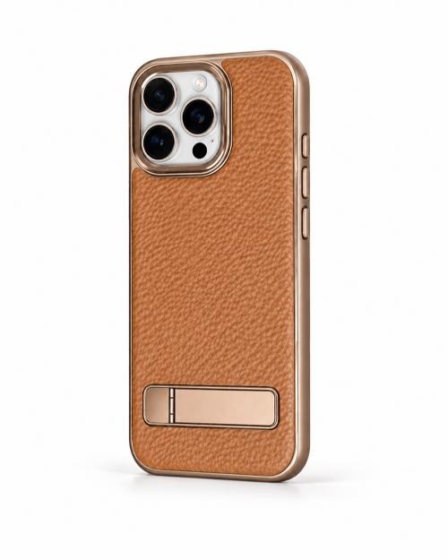 Caseon Iphone 15 Pro Max Kahverengi Manyetik Özellikli Standlı Deri Kılıf