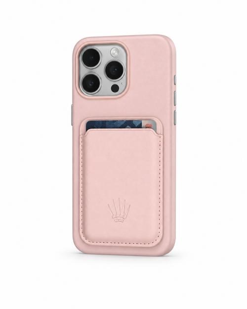 Xelium Iphone 15 Pro Max Pembe Kılıf Manyetik Özellikli Deri Kılıf+Kartlık