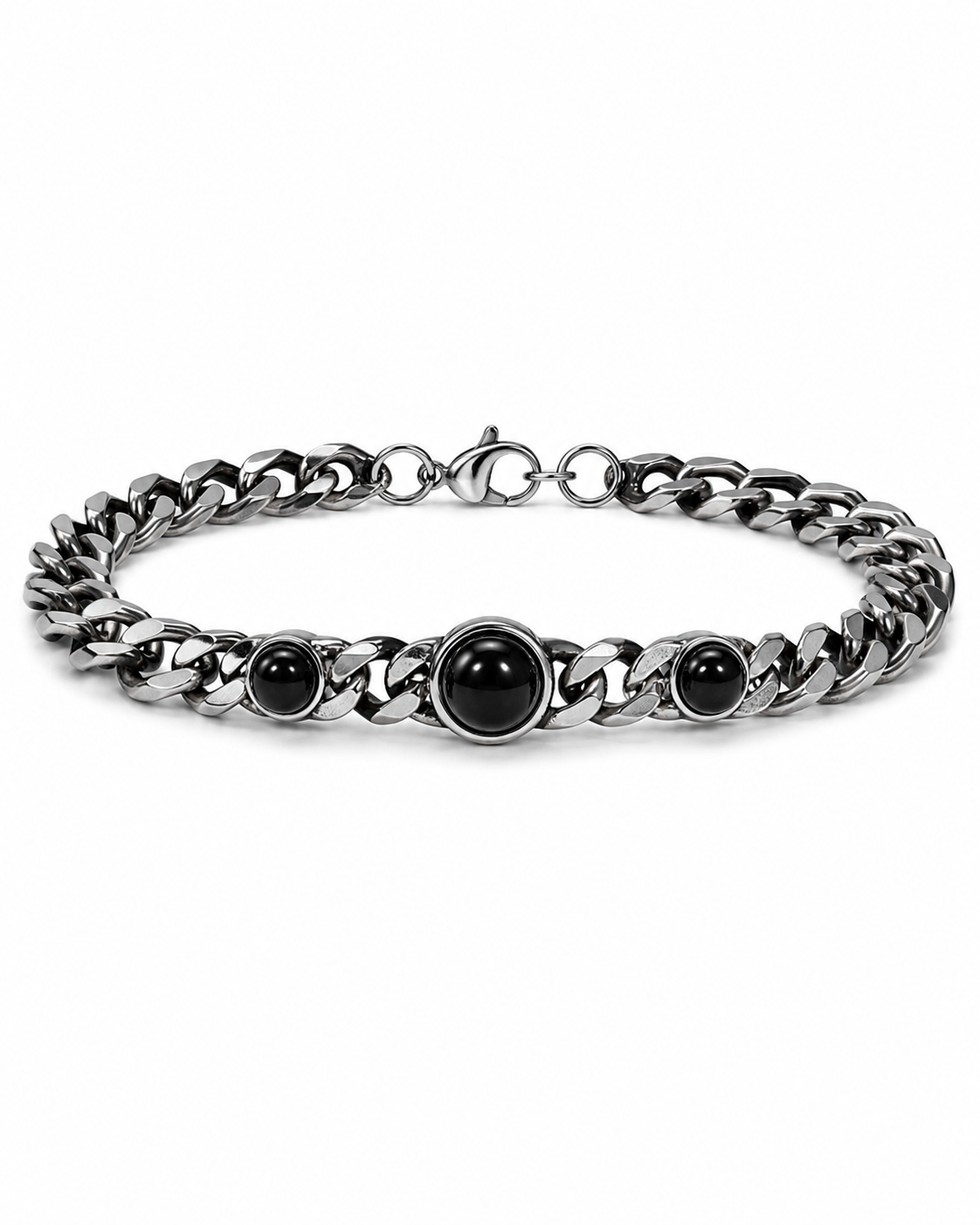 Beaded natural stone Silver Black Çelik Bileklik BraceletWATCHOFROYALBeadedBeaded natural stone Silver Black Çelik Bileklik 