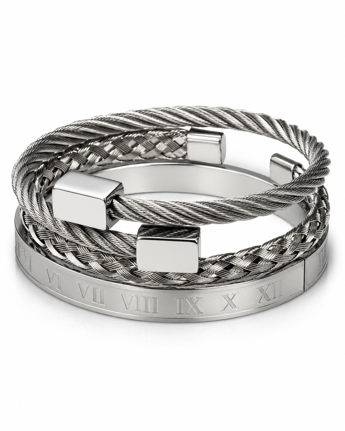 BENJAMIN SILVER SET OF 3 BRACELET  BraceletWATCHOFROYALBNJMNSLVRBENJAMIN SILVER SET OF 3 BRACELET  