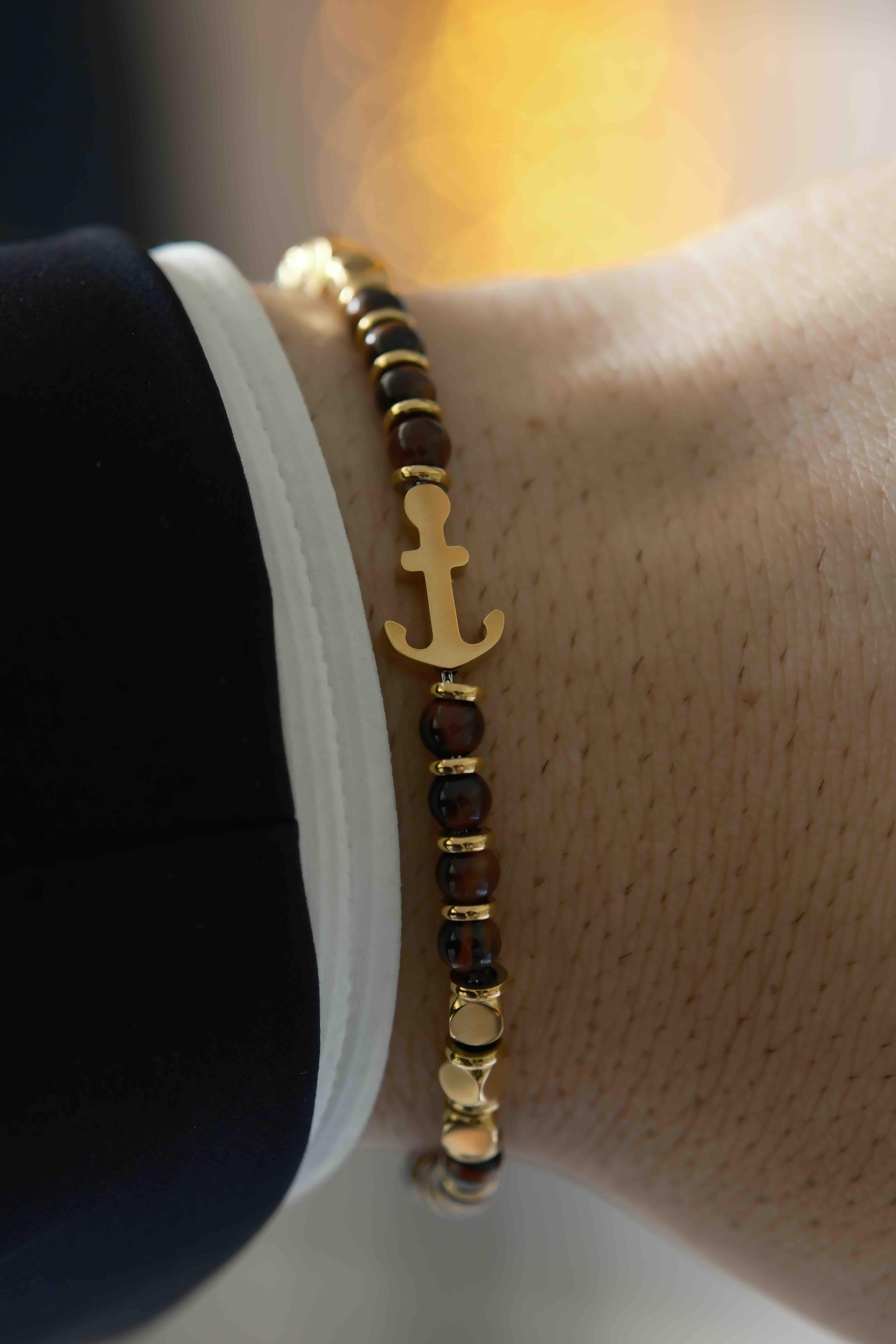 Marine Natural Stone Gold Kahverengi Çelik Bileklik BileklikWATCHOFROYALMarineMarine Natural Stone Gold Kahverengi Çelik Bileklik 