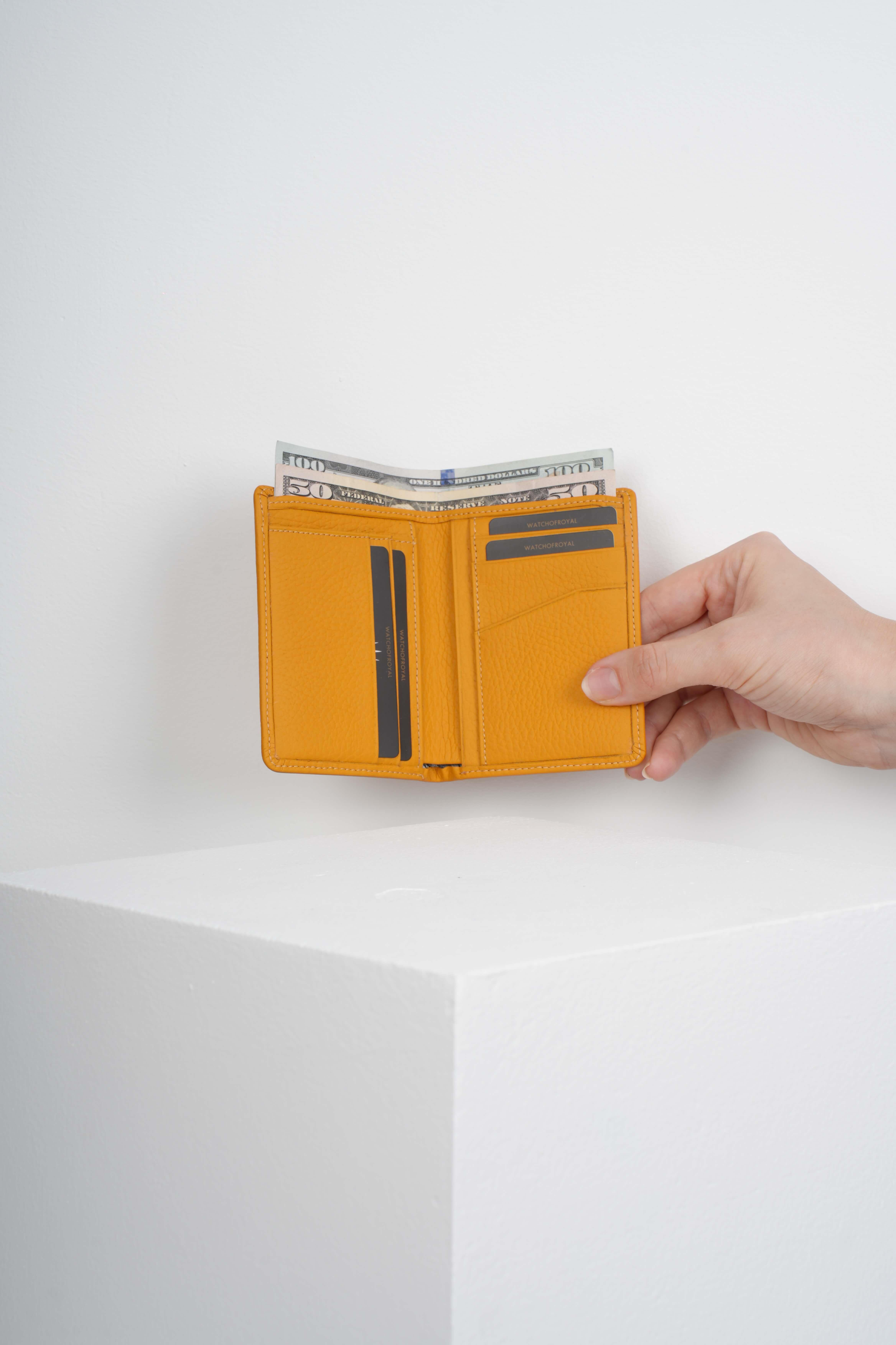 BIFOLD SLIM FLOTTER YELLOW GENUINE LEATHER WALLETWalletWATCHOFROYALBFLDFLTRYLWBIFOLD SLIM FLOTTER YELLOW GENUINE LEATHER WALLET