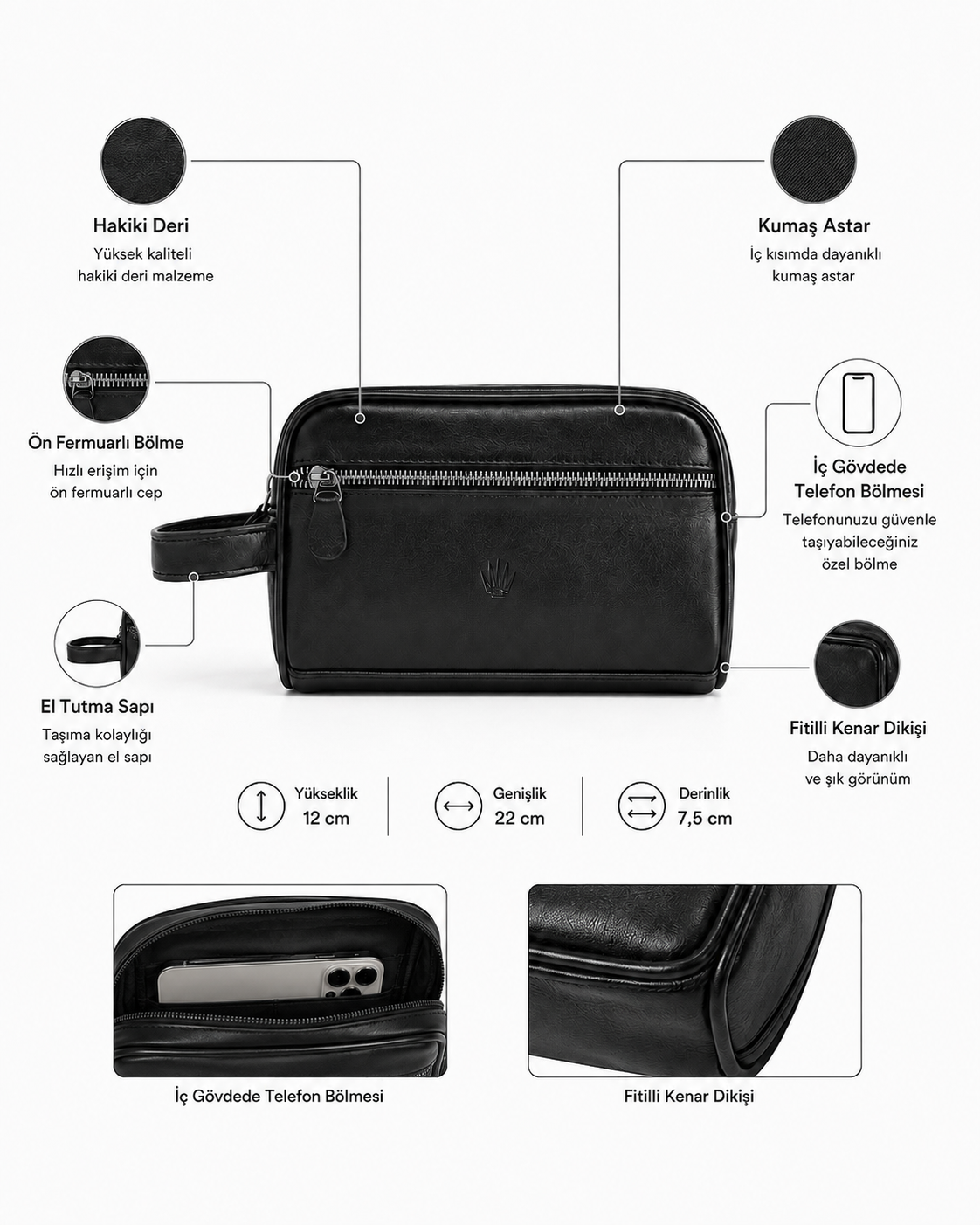 VEREV BLACK GENUINE LEATHER HAND BAGHand BagWATCHOFROYALVRVELÇNTVEREV BLACK GENUINE LEATHER HAND BAG