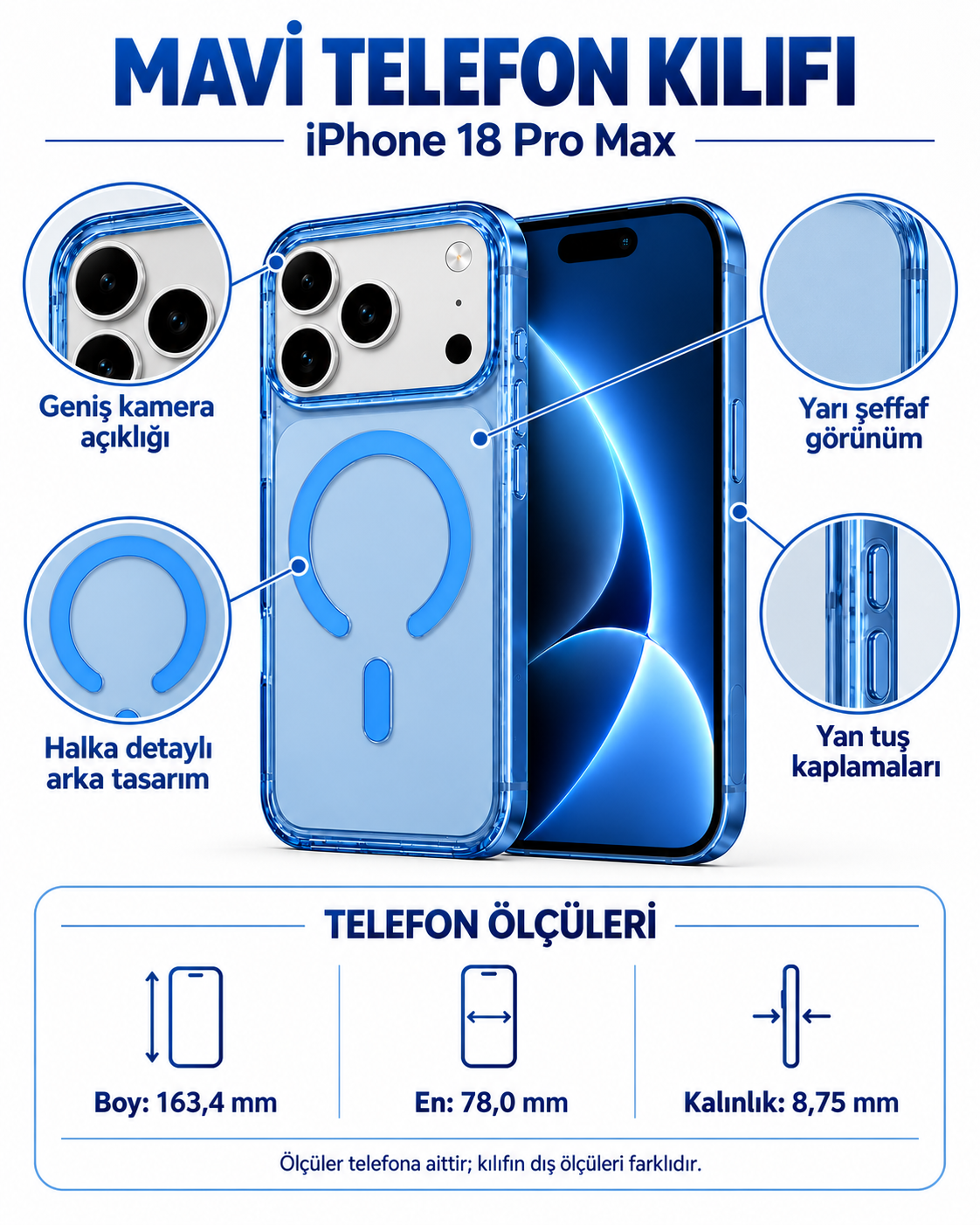 ClearCase Blue iPhone 18 Pro Manyetik Şeffaf Kılıfiphone 17 proWATCHOFROYALclearCase18promaxClearCase Blue iPhone 18 Pro Manyetik Şeffaf Kılıf