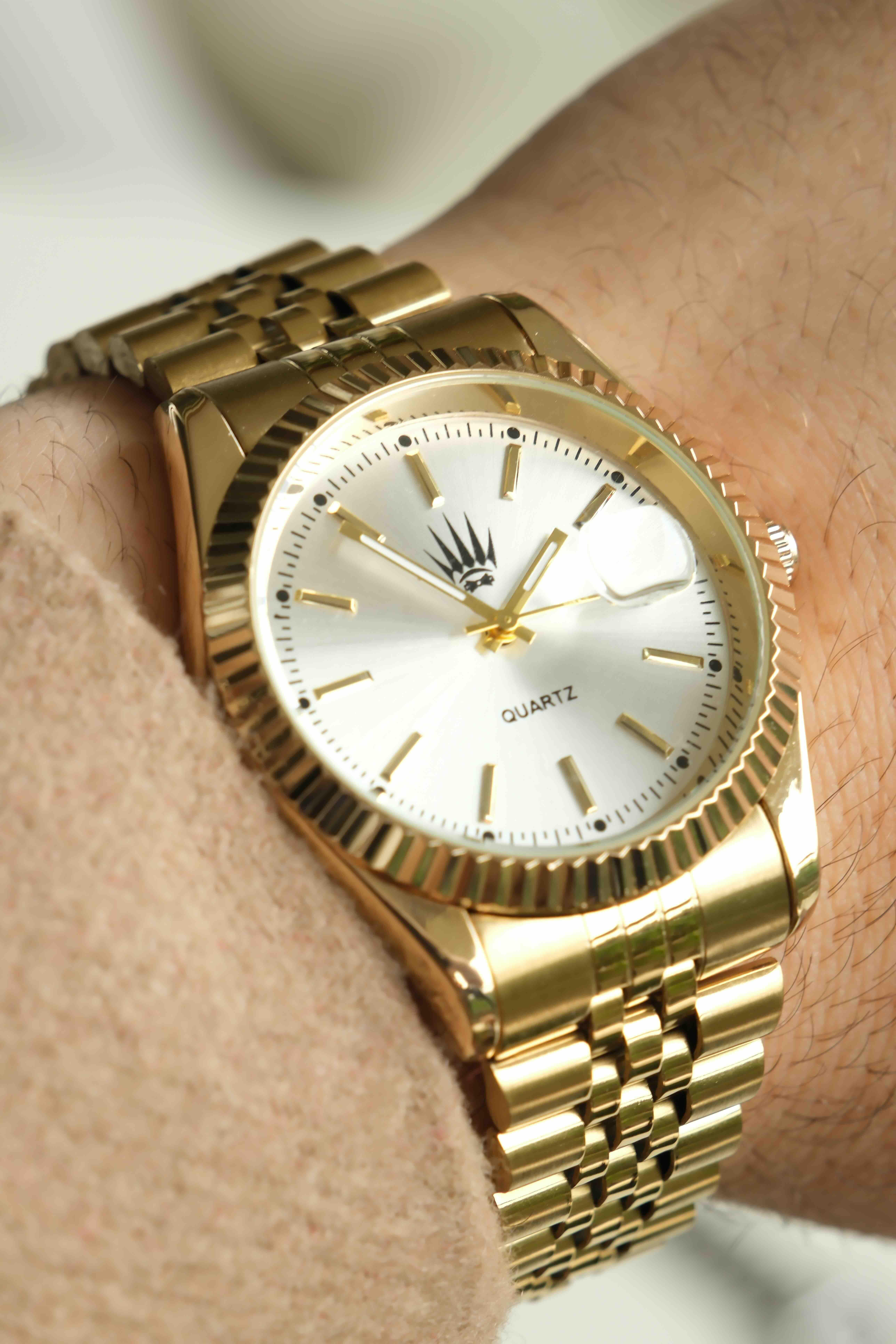 Triton Date Gold White Kol SaatiWatchesWATCHOFROYAL.Triton Date Gold White Kol Saati