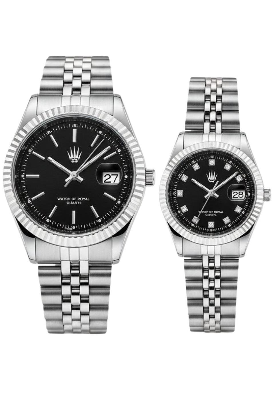 2'li Set Çift Saati Crest Line Silver Black Kol SaatiWatchesWATCHOFROYALçiftsaaticrest2'li Set Çift Saati Crest Line Silver Black Kol Saati