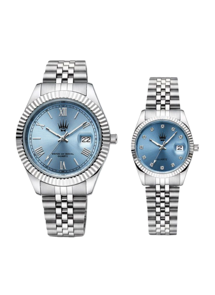 2'li Set Çift Saati lumen Silver Blue Kol SaatiWatchesWATCHOFROYALçiftsaaticrest2'li Set Çift Saati lumen Silver Blue Kol Saati
