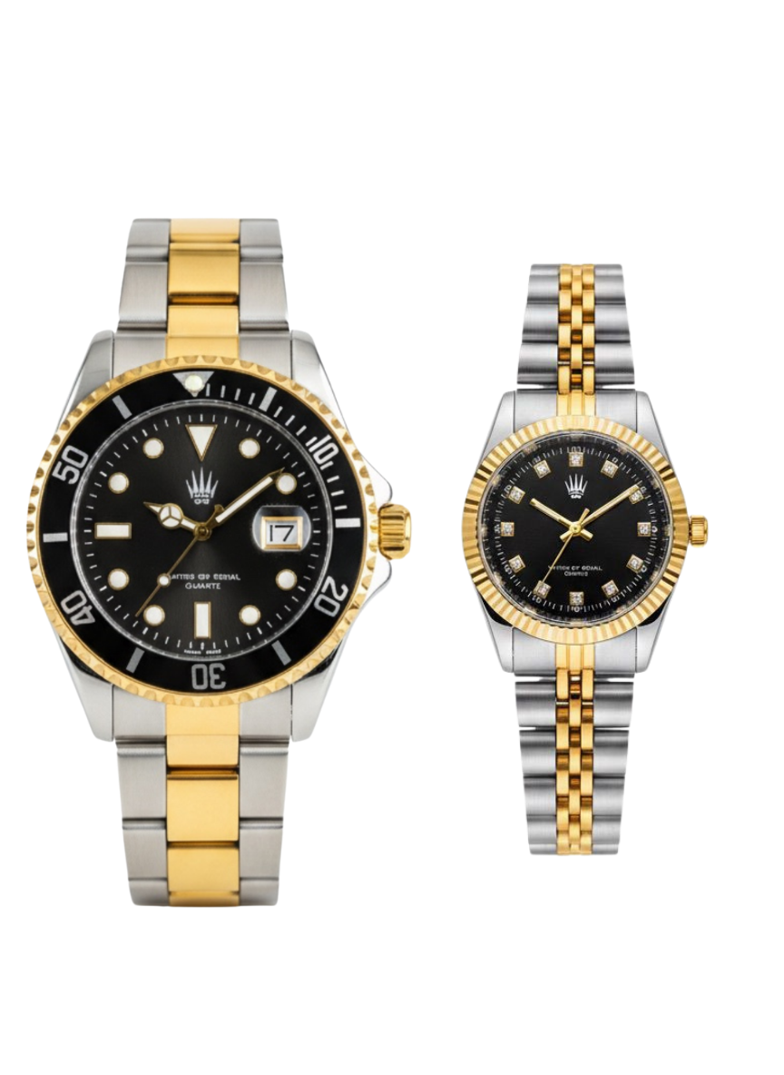 2'li Set Çift Saati Titan Silver Gold Black Kol SaatiWatchesWATCHOFROYALçiftsaaticrest2'li Set Çift Saati Titan Silver Gold Black Kol Saati