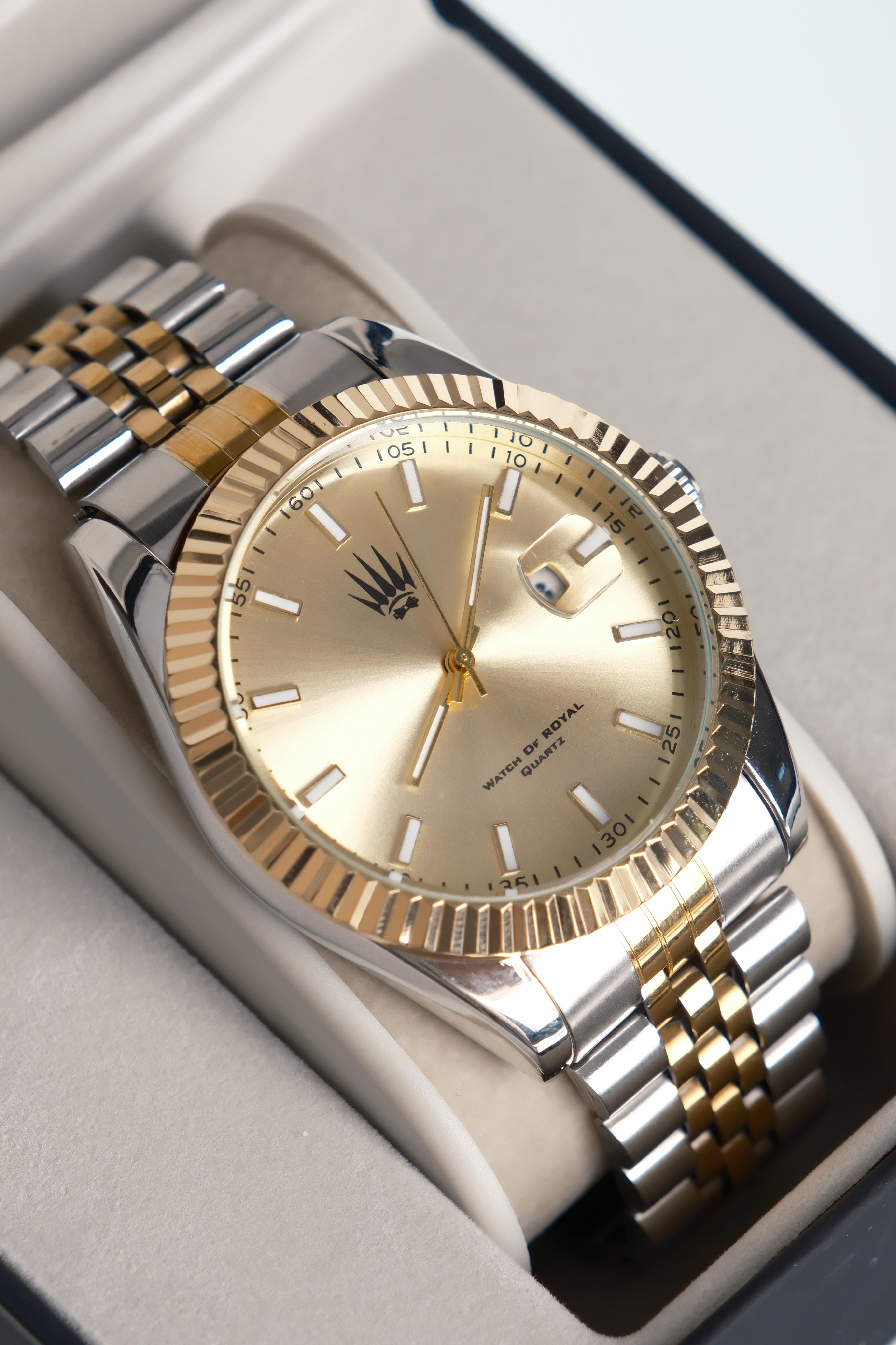 Crest Line Silver Gold Yellow Kol SaatiKol SaatiWATCHOFROYALCrest LineCrest Line Silver Gold Yellow Kol Saati