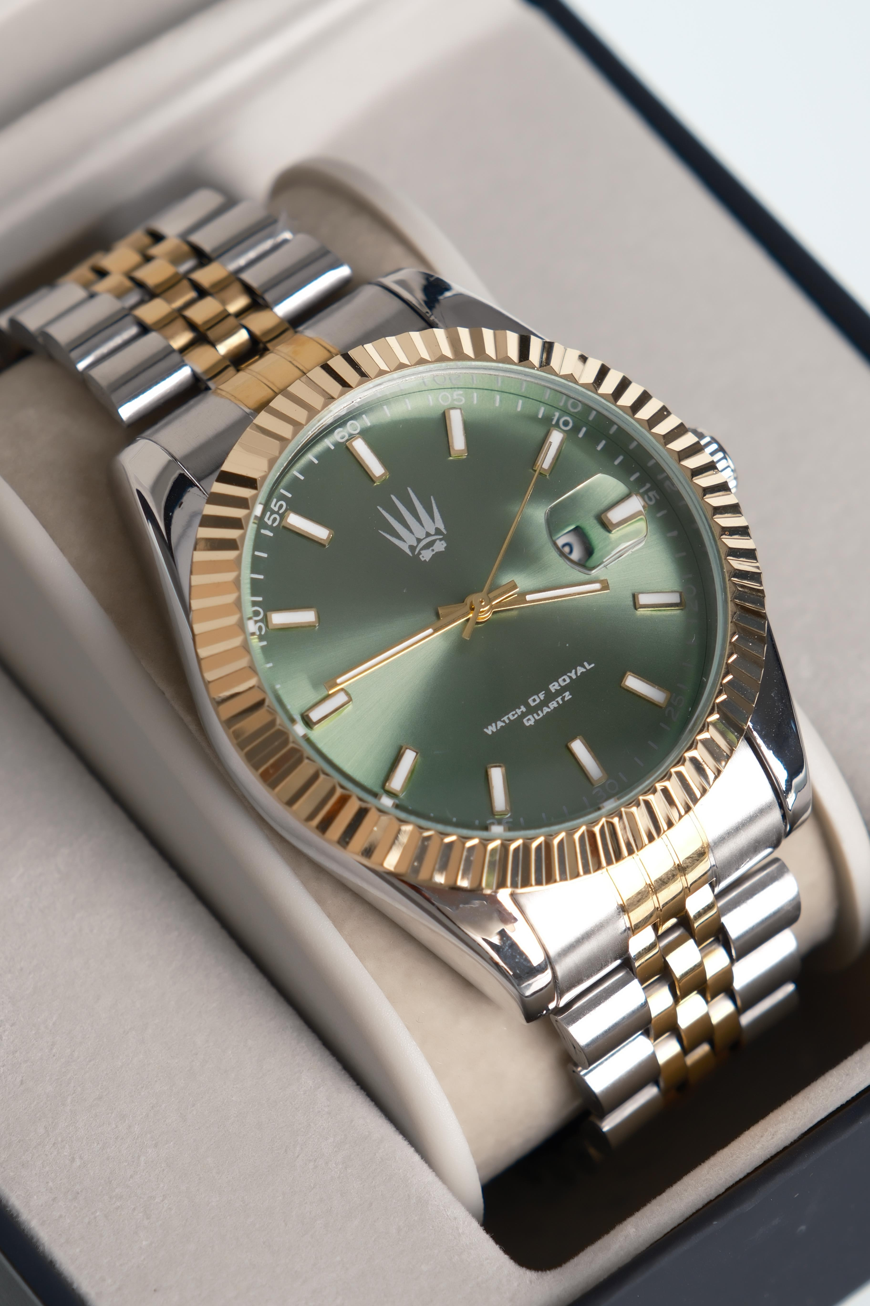 Crest Line Silver Gold Green Kol SaatiKol SaatiWATCHOFROYALCrest LineCrest Line Silver Gold Green Kol Saati