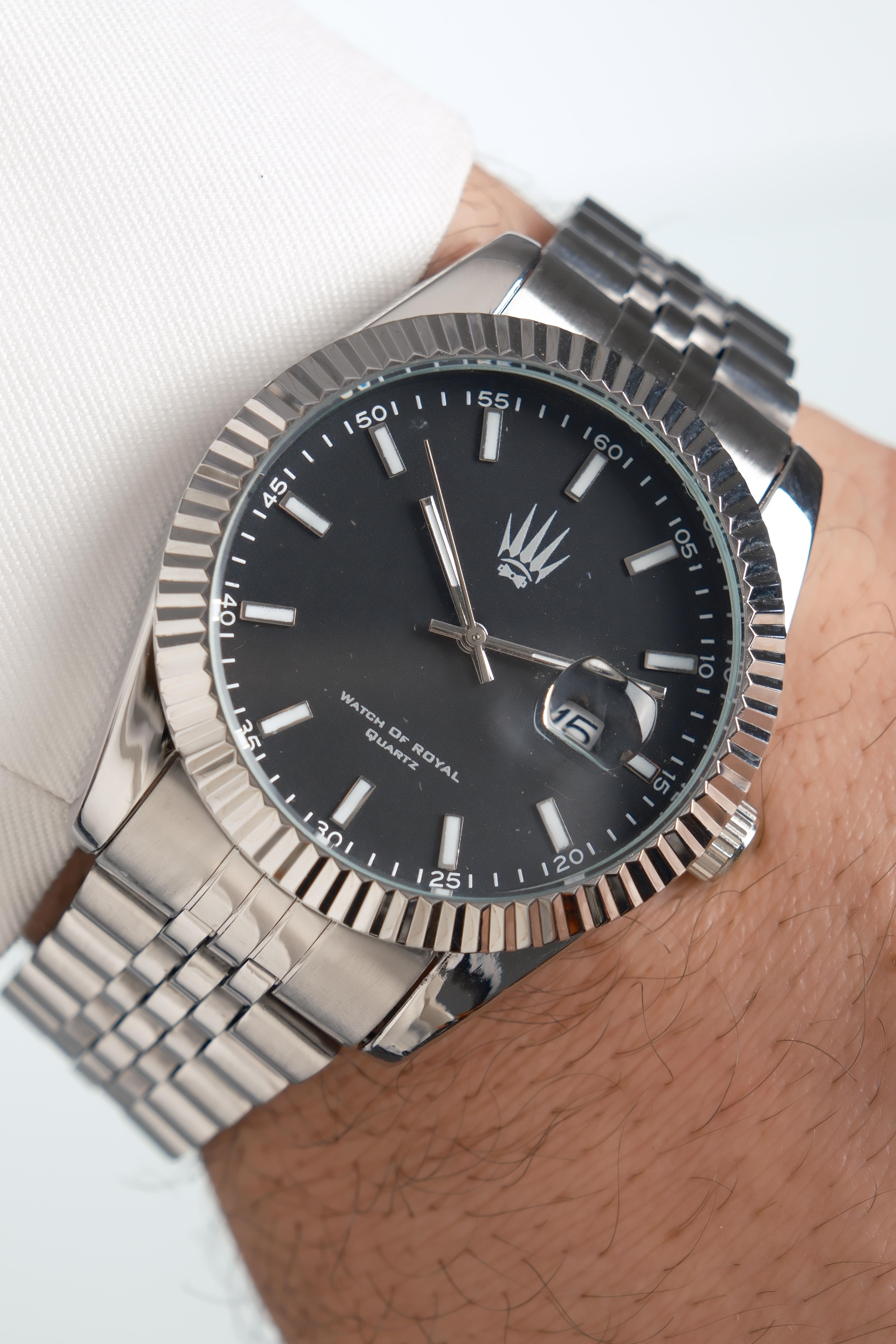 Crest Line Silver Siyah Kol SaatiWatchesWATCHOFROYALCrest LineCrest Line Silver Siyah Kol Saati