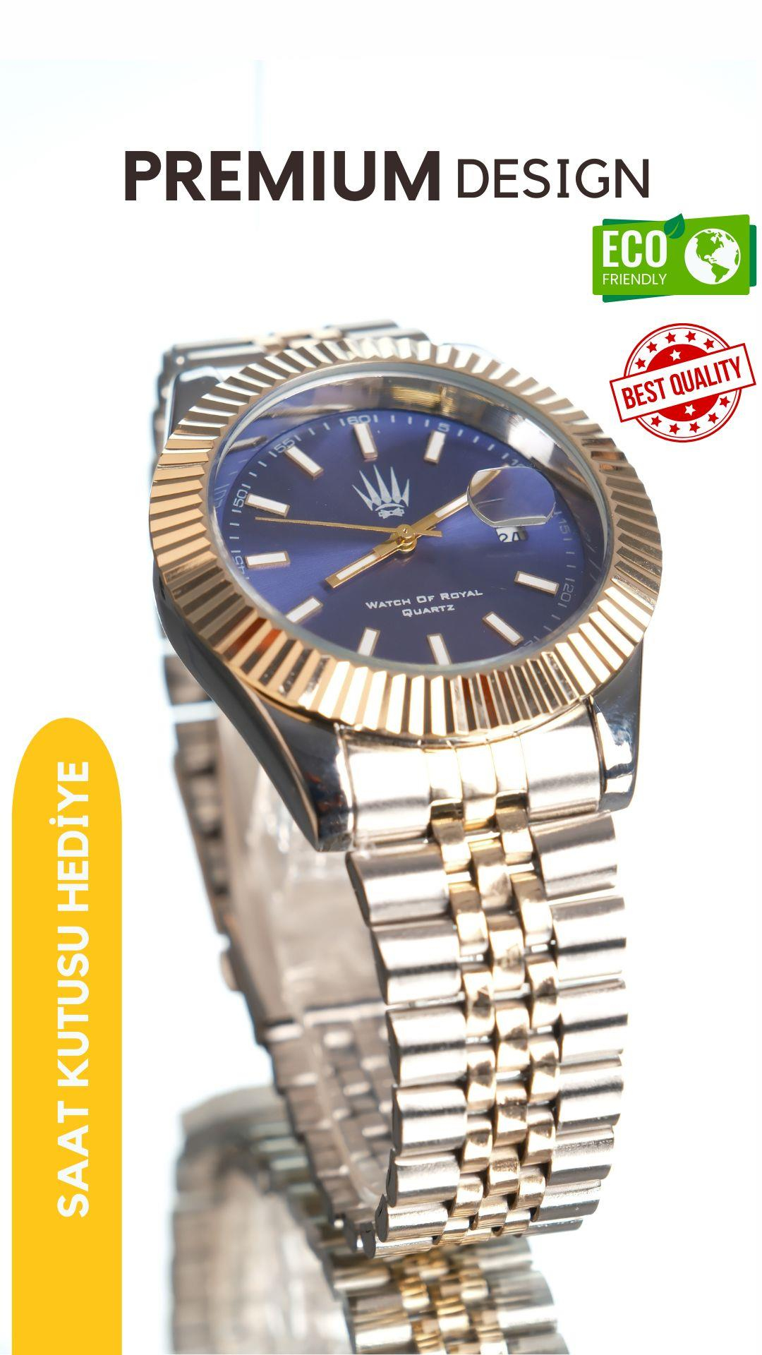 Quantum Date Silver Gold Blue Kol SaatiWatchesWATCHOFROYALQuantumdateQuantum Date Silver Gold Blue Kol Saati