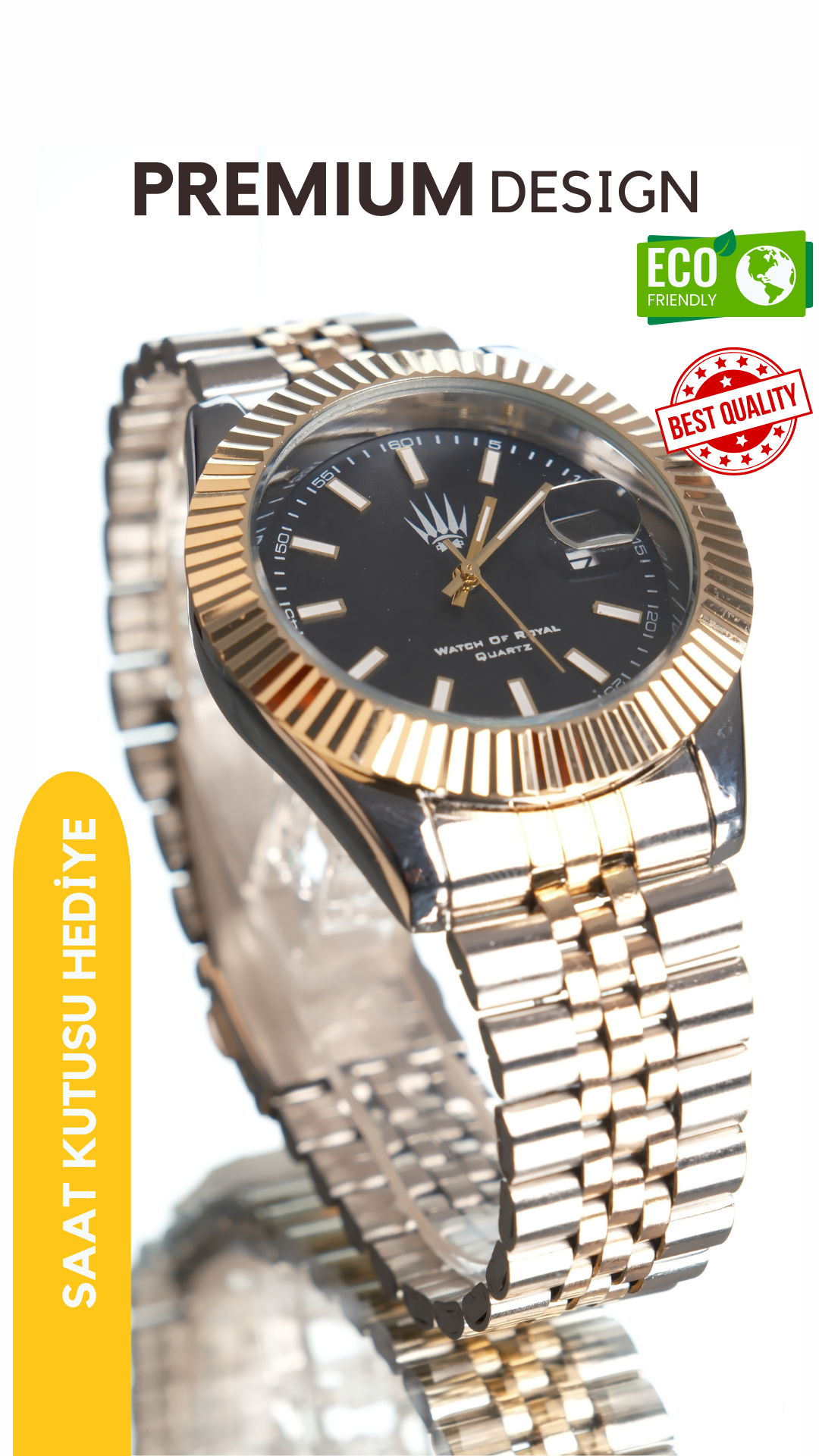 Quantum Silver Gold Black Kol SaatiWatchesWATCHOFROYALQuantumdateQuantum Silver Gold Black Kol Saati