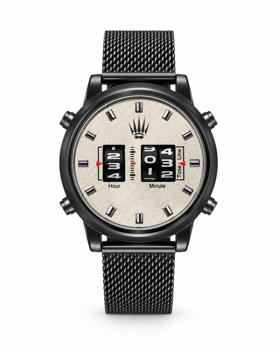 ROLLER DESIGN BLACK-WHITE STEEL MESH KOL SAATİ