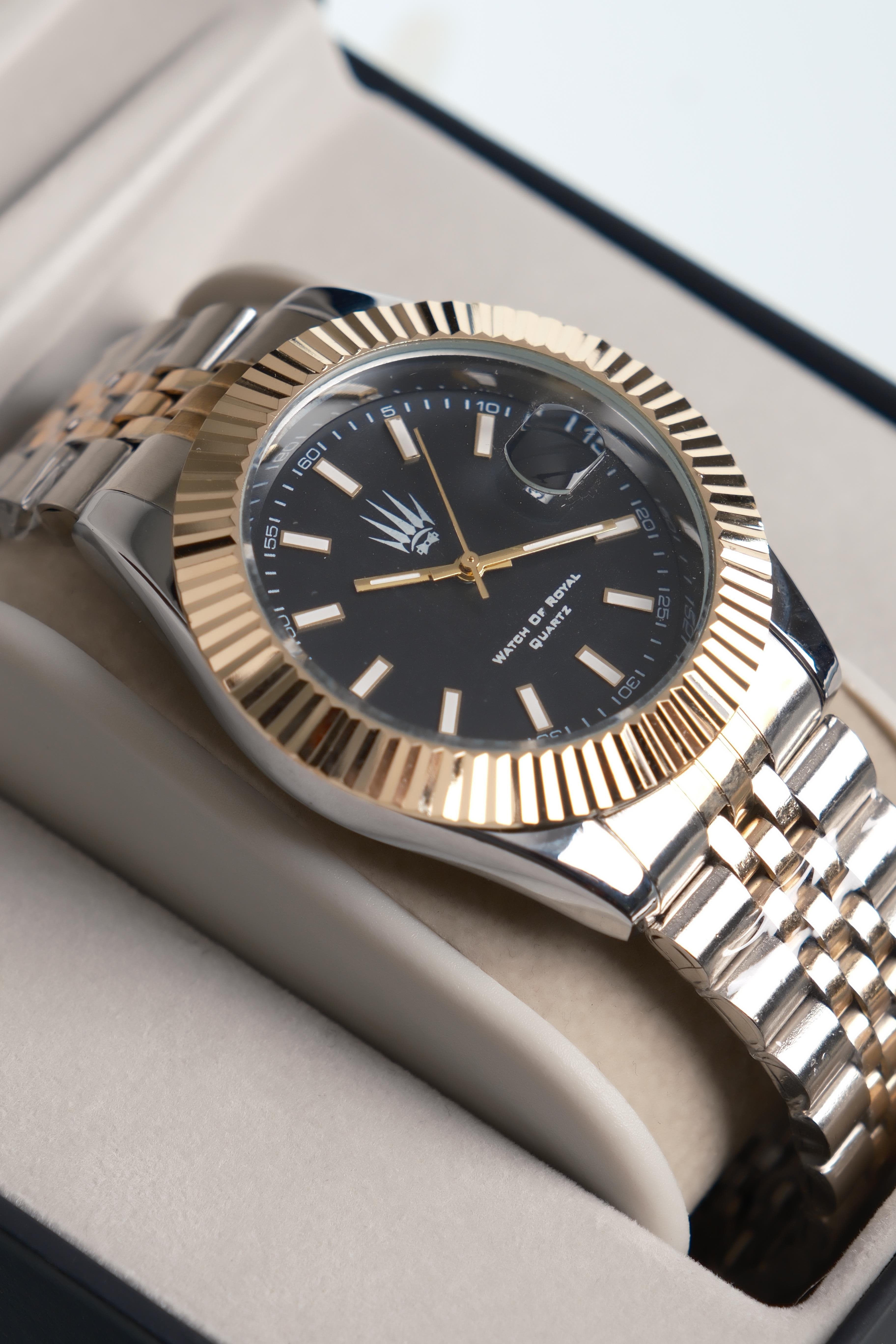 Quantum Silver Gold Black Kol SaatiWatchesWATCHOFROYALtritondateQuantum Silver Gold Black Kol Saati