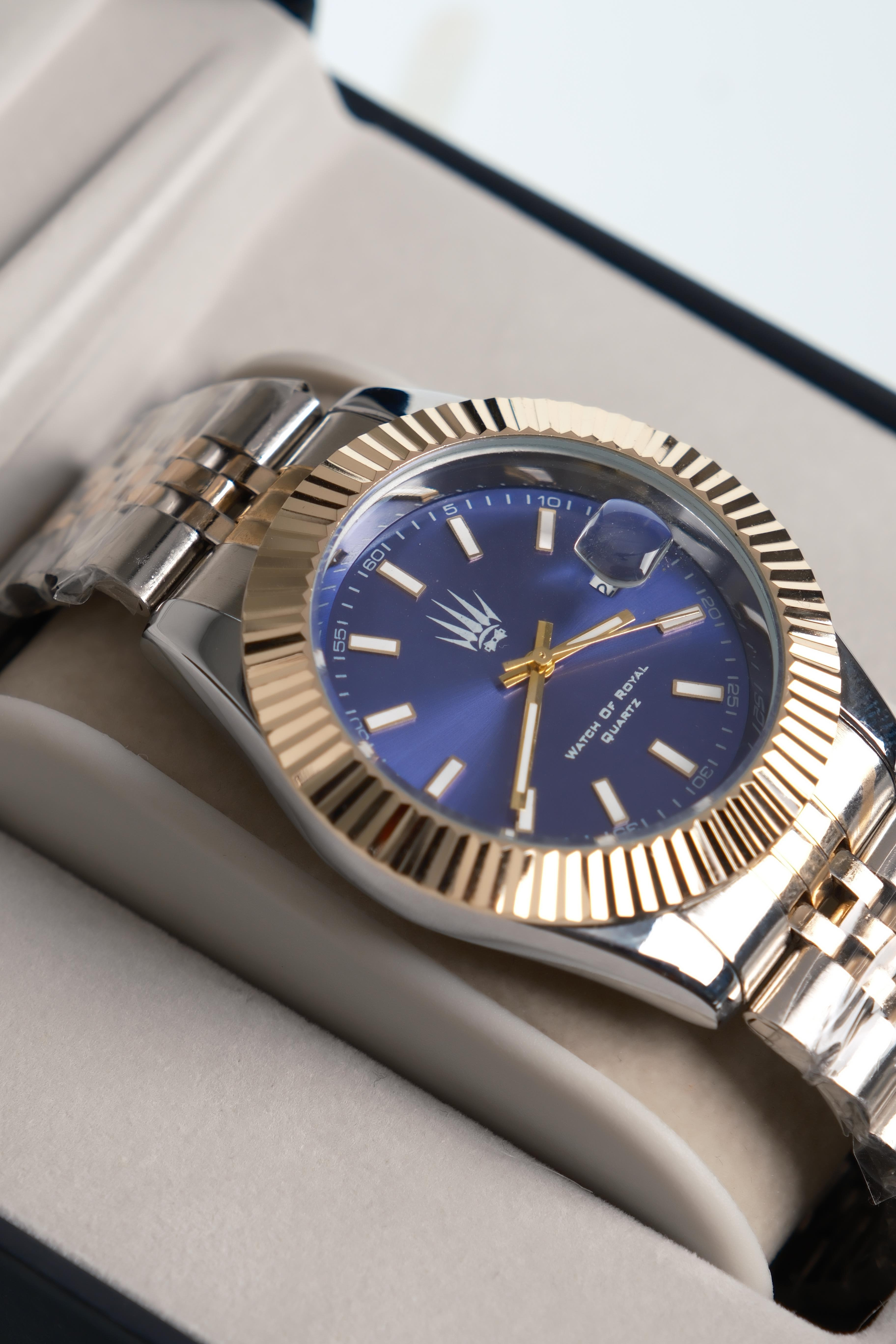 Quantum Date Silver Gold Blue Kol SaatiWatchesWATCHOFROYALtritondateQuantum Date Silver Gold Blue Kol Saati