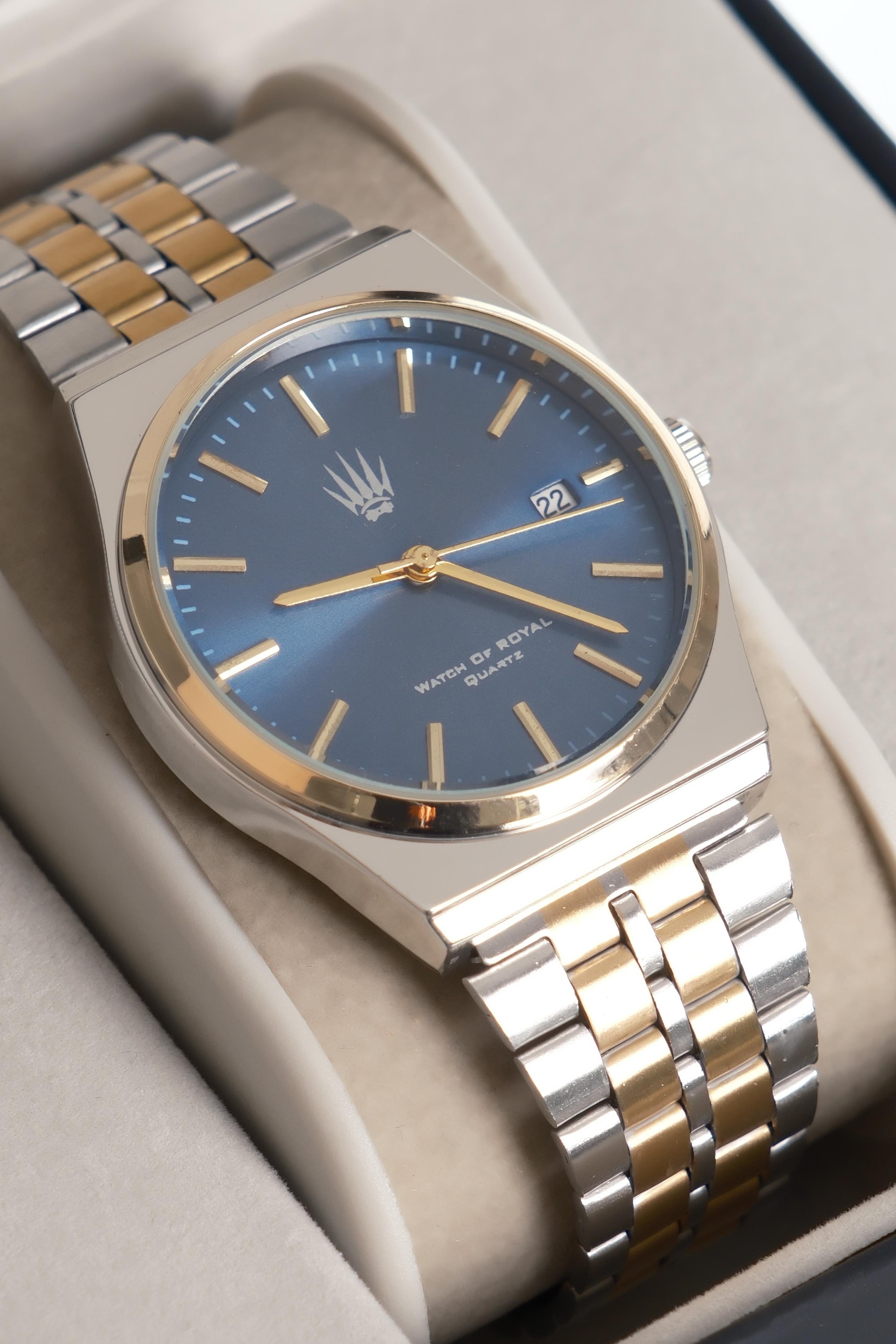 Virtus Classic Time Silver Gold Mavi Kol SaatiWatchesWATCHOFROYALVirtusClassicVirtus Classic Time Silver Gold Mavi Kol Saati