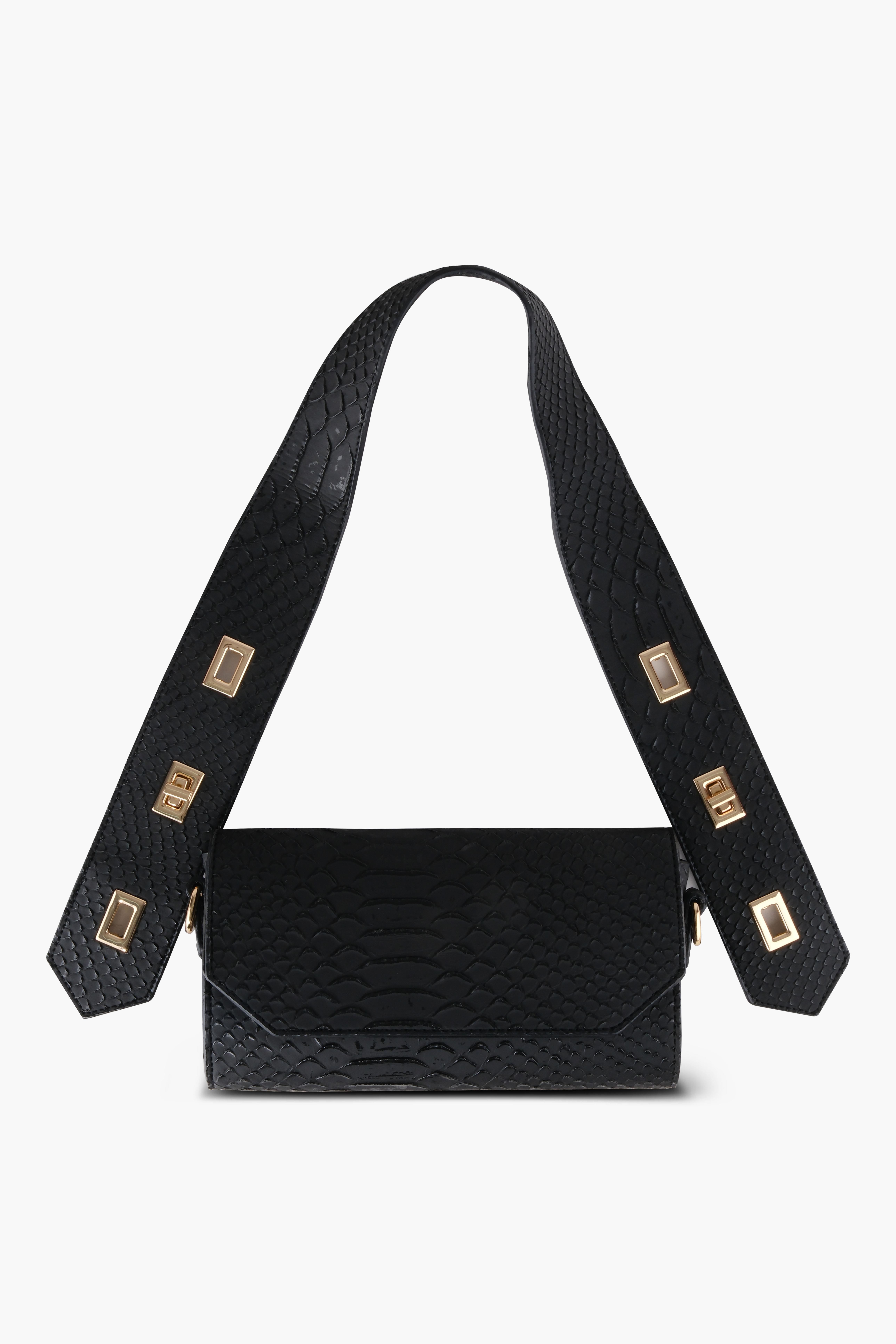 Kadın Desenli Siyah Deri Ayarlanabilir Omuz Ve El Çantası AMYOmuz ÇantasıWATCHOFROYALAMYKadın Desenli Siyah Deri Ayarlanabilir Omuz Ve El Çantası AMY